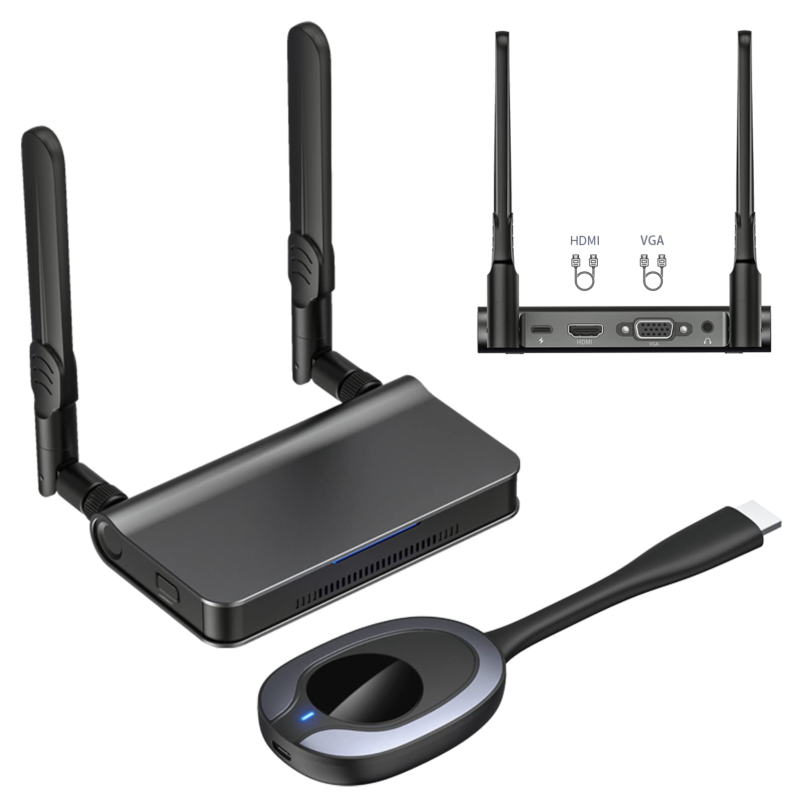 Wireless HDMI Transmitter and Receiver Kit - Plug & Play, 2.4/5GHz Dual Band for Stable Streaming to Monitor, Projector, HDTV - Wireless HDMI Extender for Laptop, PC, Camera, TV Box - Perfect for Home Theater, Conference Room & Gaming Setup