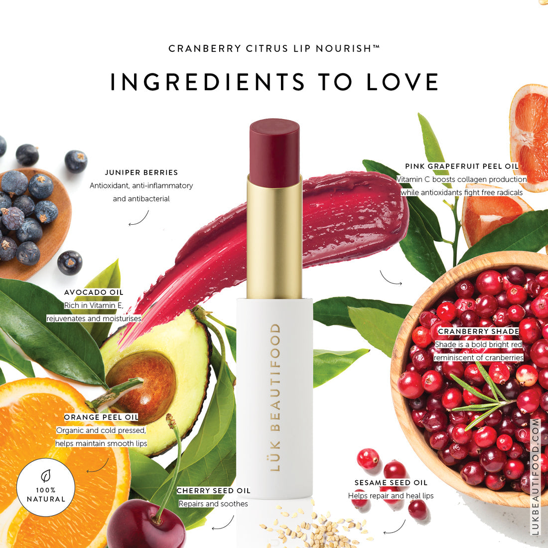 Lip Nourish™ Cranberry Citrus Lip Balm - Hydrating & Moisturizing for Dry, Chapped Lips - Perfect for Winter, Outdoor Activities & Daily Care