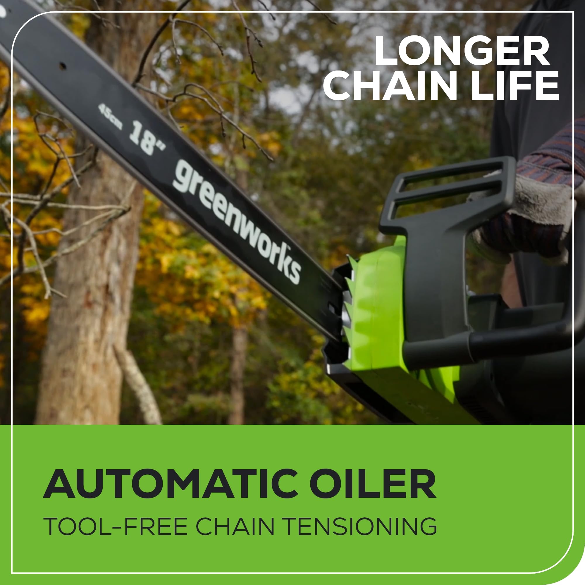 Greenworks 14.5 Amp 18-Inch Corded Electric Chainsaw with Oregon Bar & Chain - Model 20332 - Automatic Oiler & Tool-Free Chain Tensioning - Perfect for Tree Trimming, Firewood Cutting & DIY Landscaping Projects