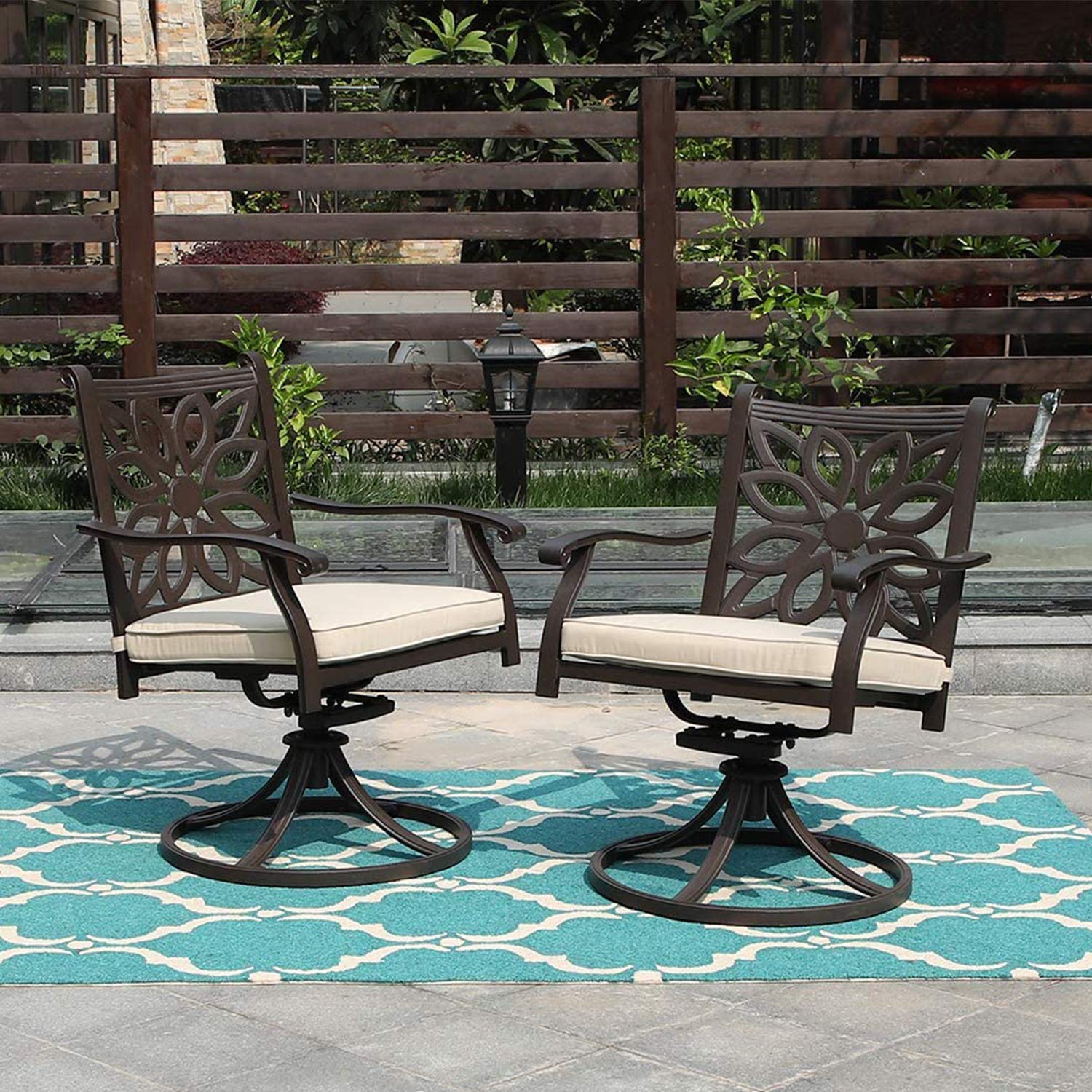 PHI VILLA 2-Piece Outdoor Swivel Rocking Patio Dining Chairs Set - Heavy Duty Cast Aluminum with Cushions - Extra Wide Comfortable Seating for Garden, Poolside, Deck & Backyard Relaxation