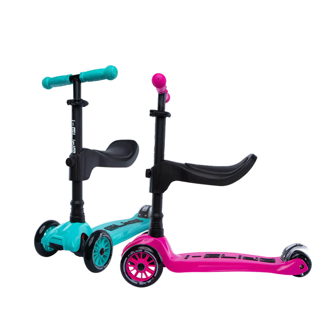 I Glide Kids 3 Wheel Scooter Seat with Adjustable Handlebar - Black | Foldable Kick Scooter for Boys & Girls Ages 3-8 | Perfect for Outdoor Play, Park Rides & Neighborhood Commuting