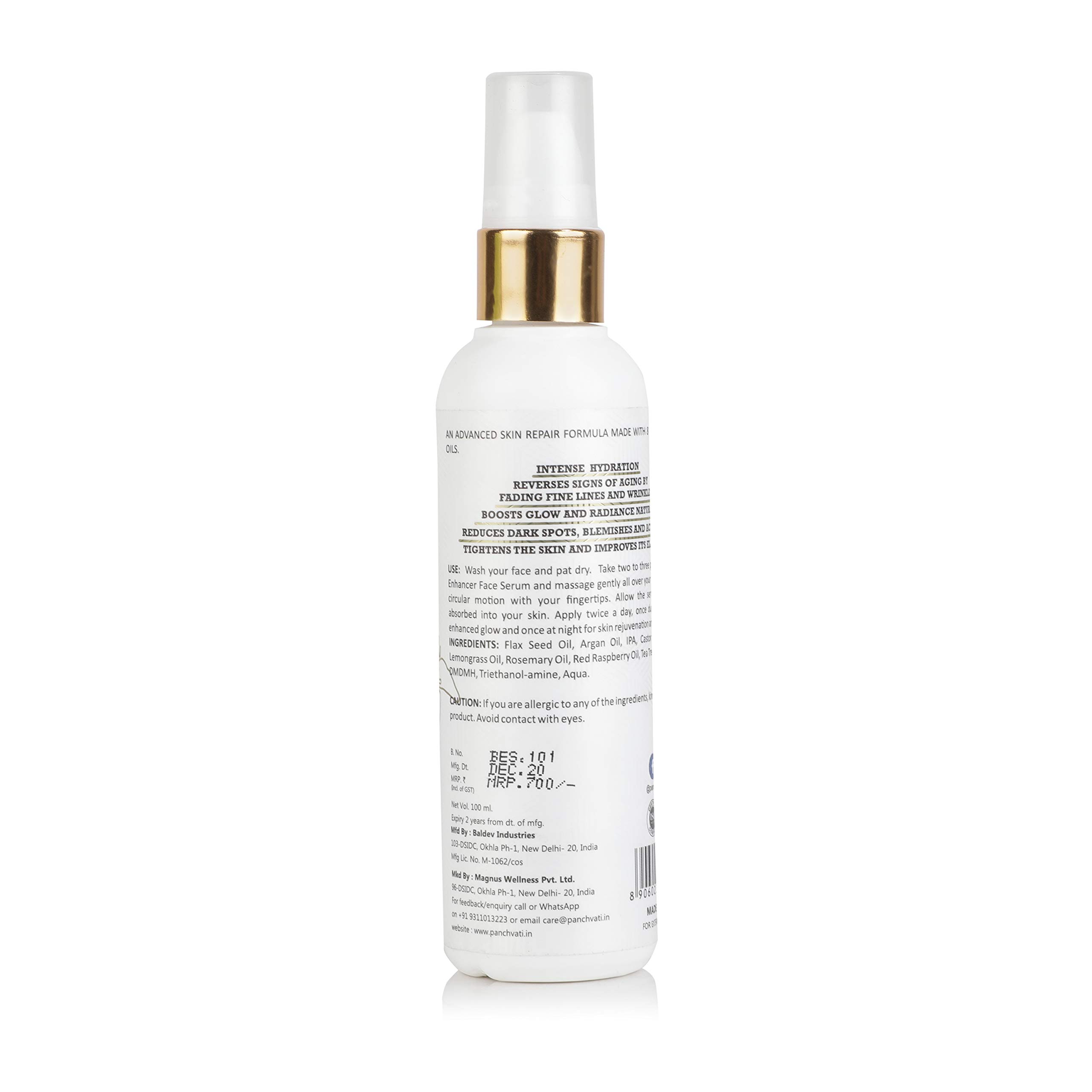 PANCHVATI Beauty Enhancer Face Serum - Skin Clearing, Brightening & Anti-Aging Serum for Dark Circles, Fine Lines & Sun Damage Repair (100ml) - Perfect for Daily Skincare Routine & Nighttime Skin Rejuvenation