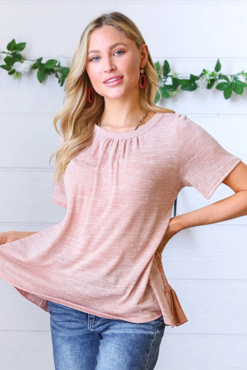 Mauve Tie Back Crinkle Floral Top for Women - Elegant Summer Blouse with Ruffled Sleeves - Perfect for Beach Outings, Date Nights & Casual Wear
