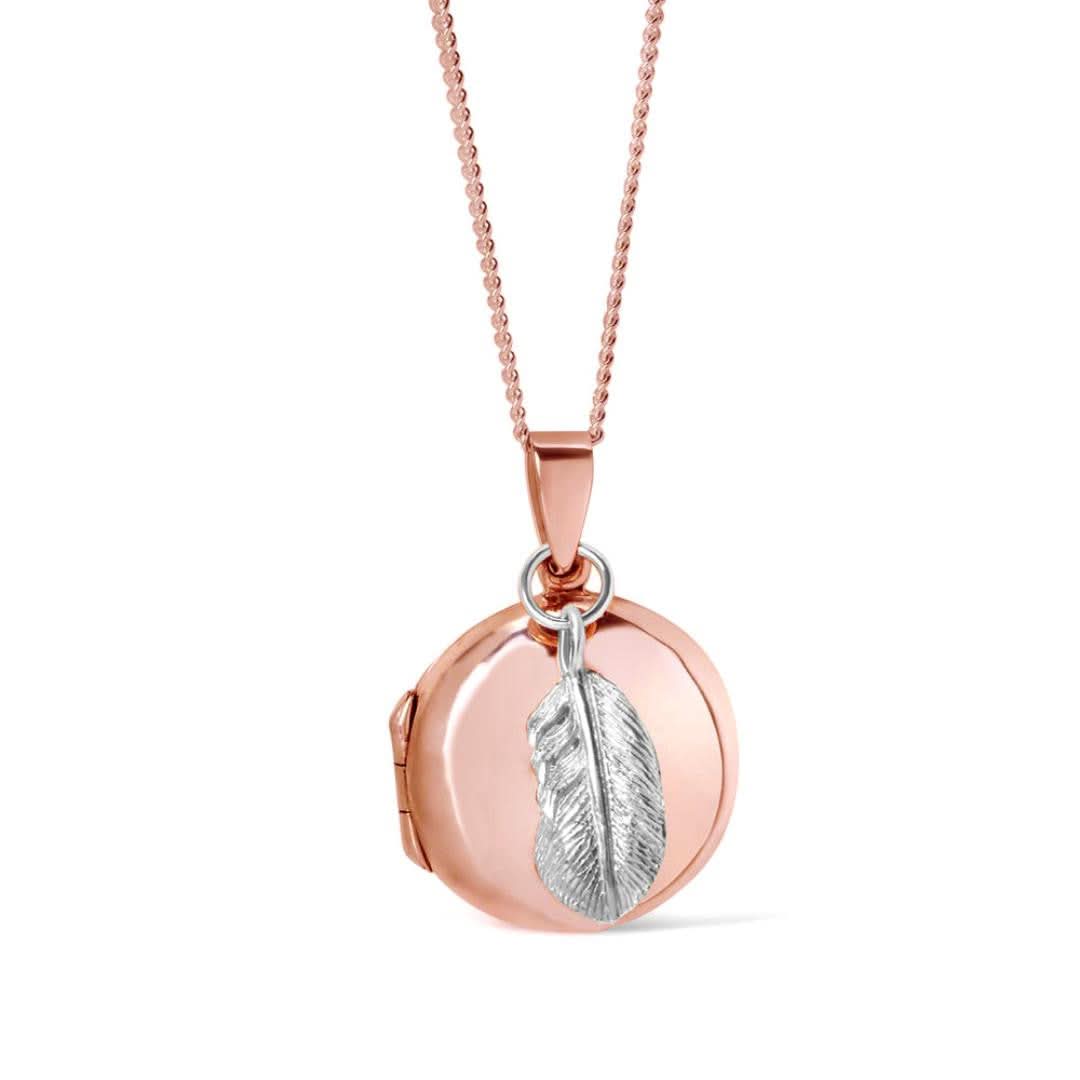 Rose Gold Feather Locket Necklace - Elegant Jewelry Gift for Women, Perfect for Valentine's Day, Anniversary & Special Occasions