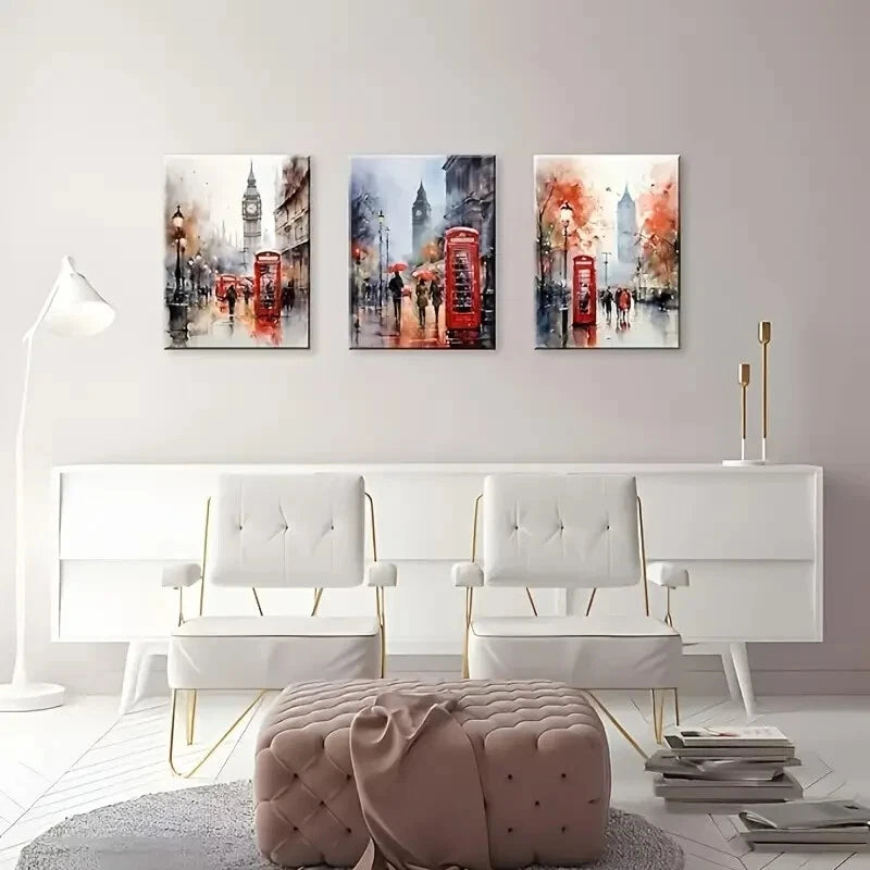 3-Piece London Red Telephone Booth & Big Ben Metal Wall Art - Ready to Hang Home Decor for Living Room, Office, or British-Themed Spaces