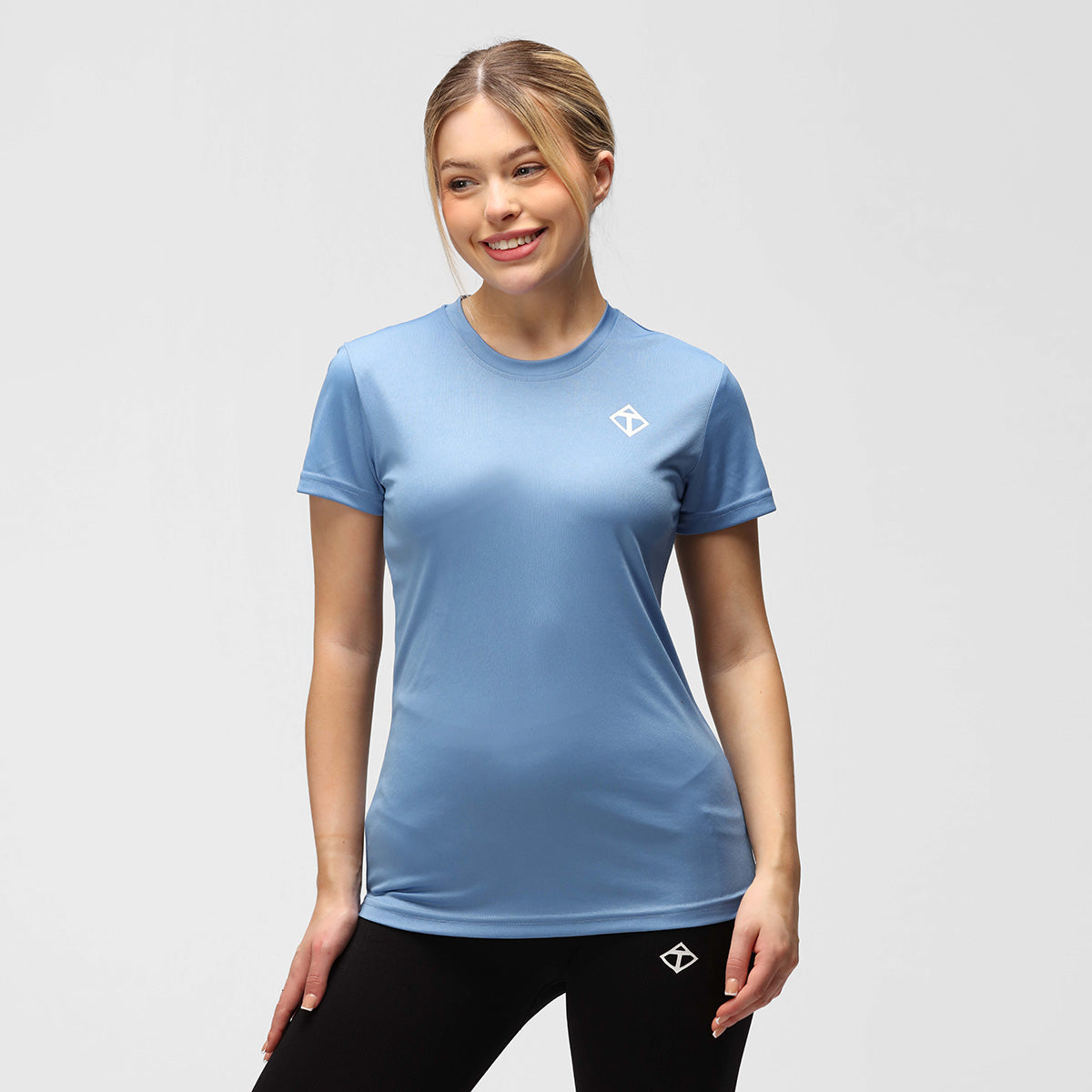 Cornflower Blue Diamond Pattern Women's Technical Performance T-Shirt - Moisture Wicking & Breathable for Yoga, Running & Outdoor Activities