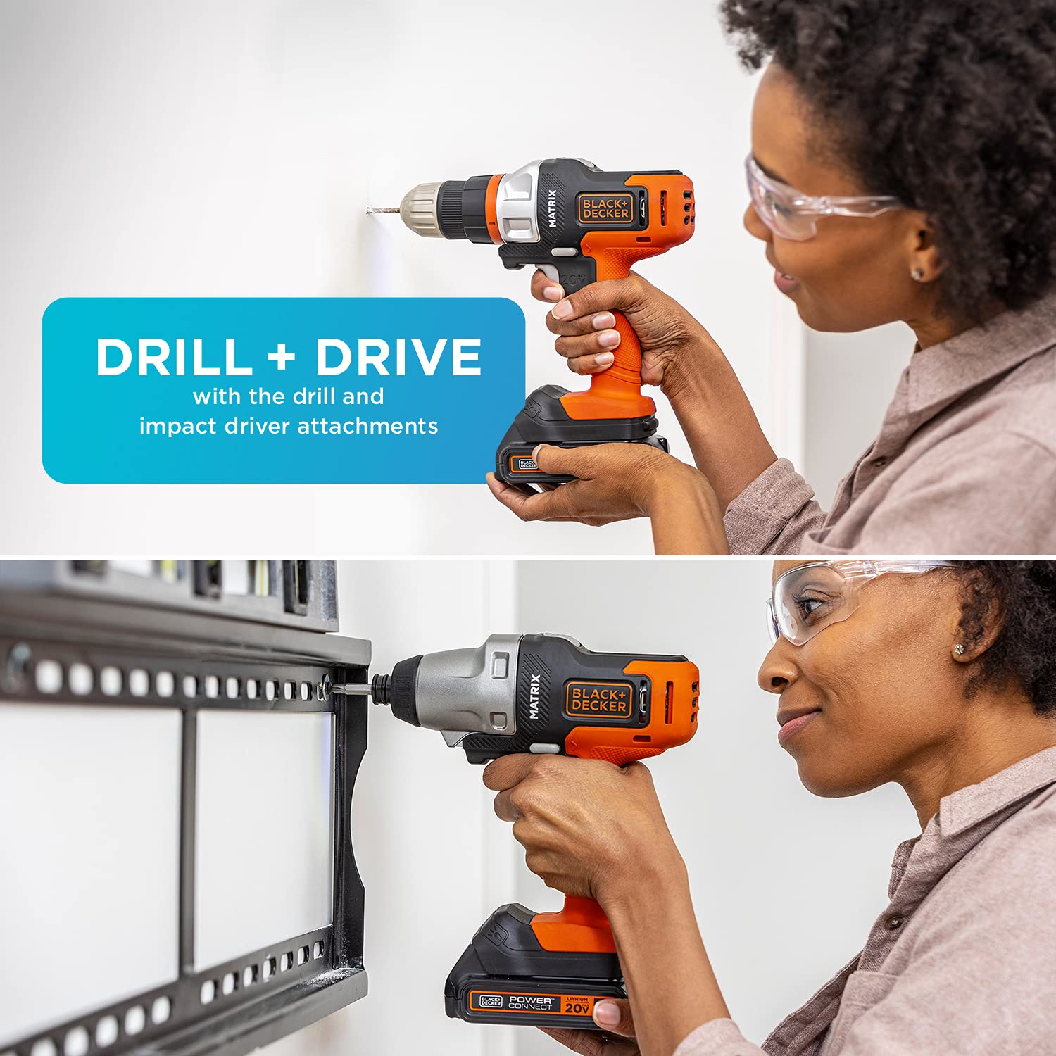 BLACK+DECKER 20V MAX Matrix Cordless Drill Combo Kit with Reciprocating Saw Attachment (BDCDMT120IA & BDCMTRS) - 2-Tool Power Tool Set for DIY Home Improvement, Woodworking, and Construction Projects