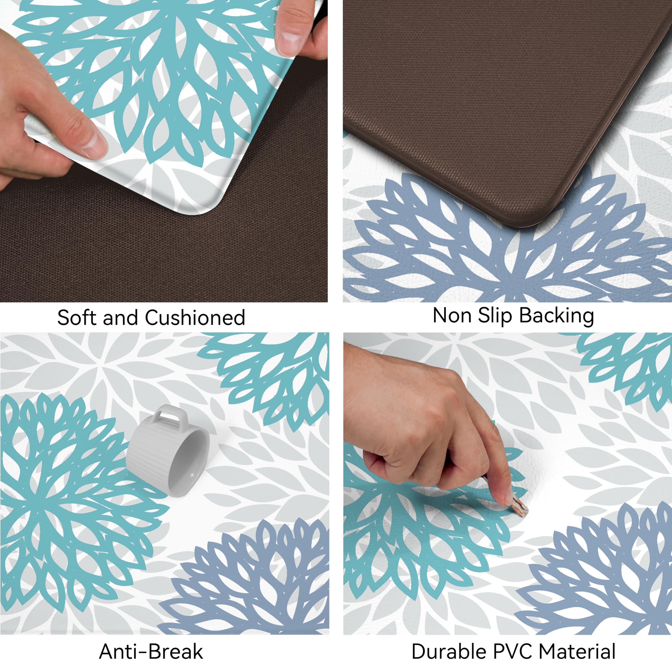Premium Teal Kitchen Mats Set of 2 - Cushioned Anti-Fatigue Memory Foam Floor Mats, Non-Slip Waterproof Kitchen Rugs for Comfortable Standing - Perfect for Sink Area, Office, Laundry Room & High-Traffic Areas