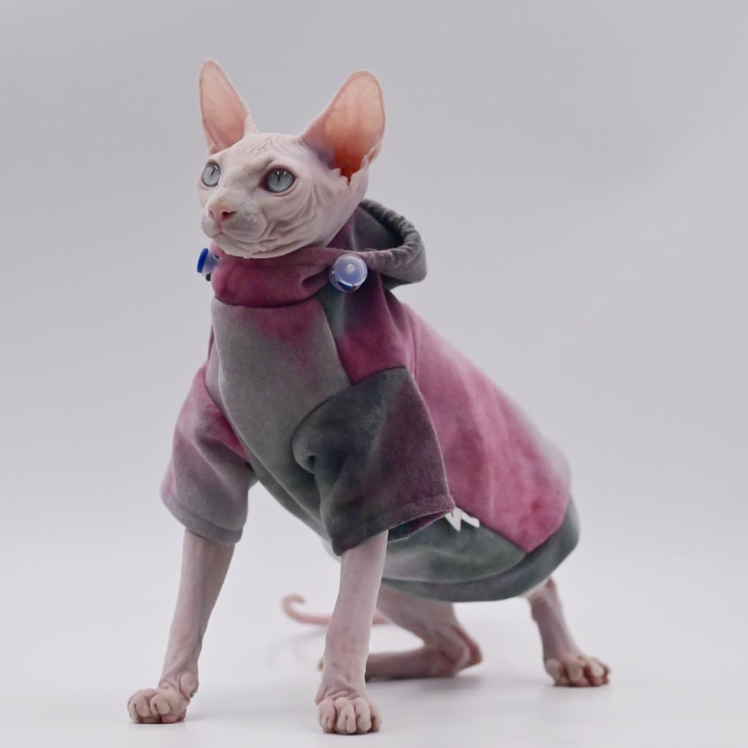 Warm Fleece Hoodie for Hairless Cats - Winter Cat Clothes for Sphynx, Devon Rex & Peterbald | Cozy Indoor & Outdoor Pet Apparel (Size M)