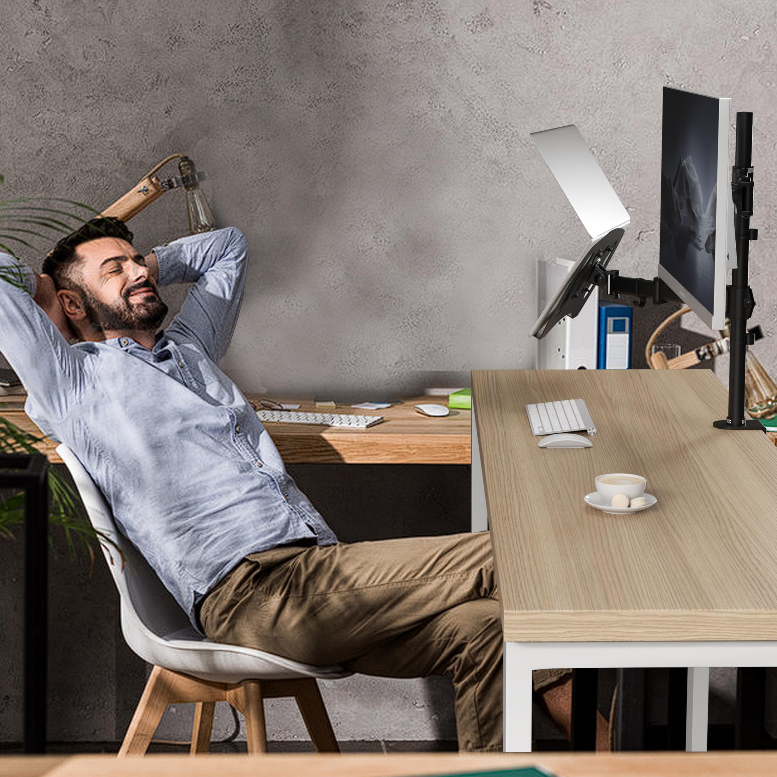 Duronic DM25L1X1 Single Monitor Stand - Adjustable Dual Arm Desk Mount for 13-27 inch LCD/LED Screens, Laptops & TVs | VESA 75/100 Compatible | 360° Rotation, 180° Swivel, -90° to +35° Tilt | Perfect for Home Office, Gaming & Workspace Setup