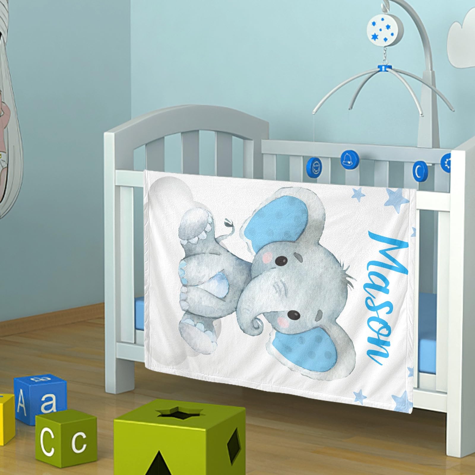Custom Personalized Baby Blanket with Name - Super Soft Elephant Design for Newborns | Perfect Baby Shower Gift for Boys & Girls | Nursery Decor Essentials | Ideal for Cuddling, Swaddling & Photo Props