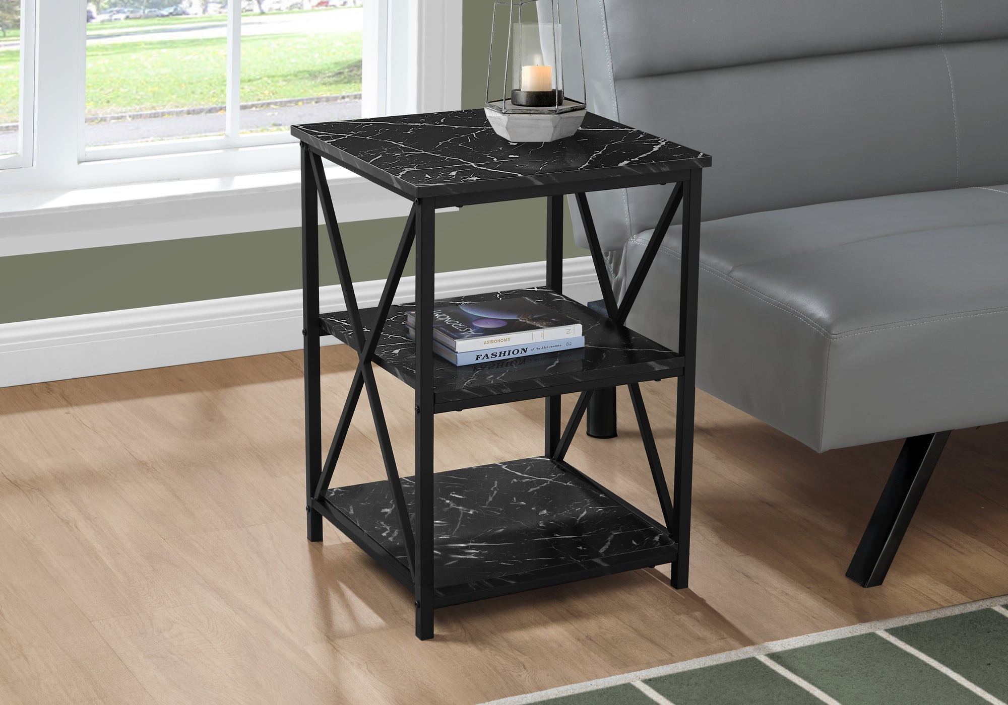 Modern Black Marble Accent Table with Black Metal Frame - 26