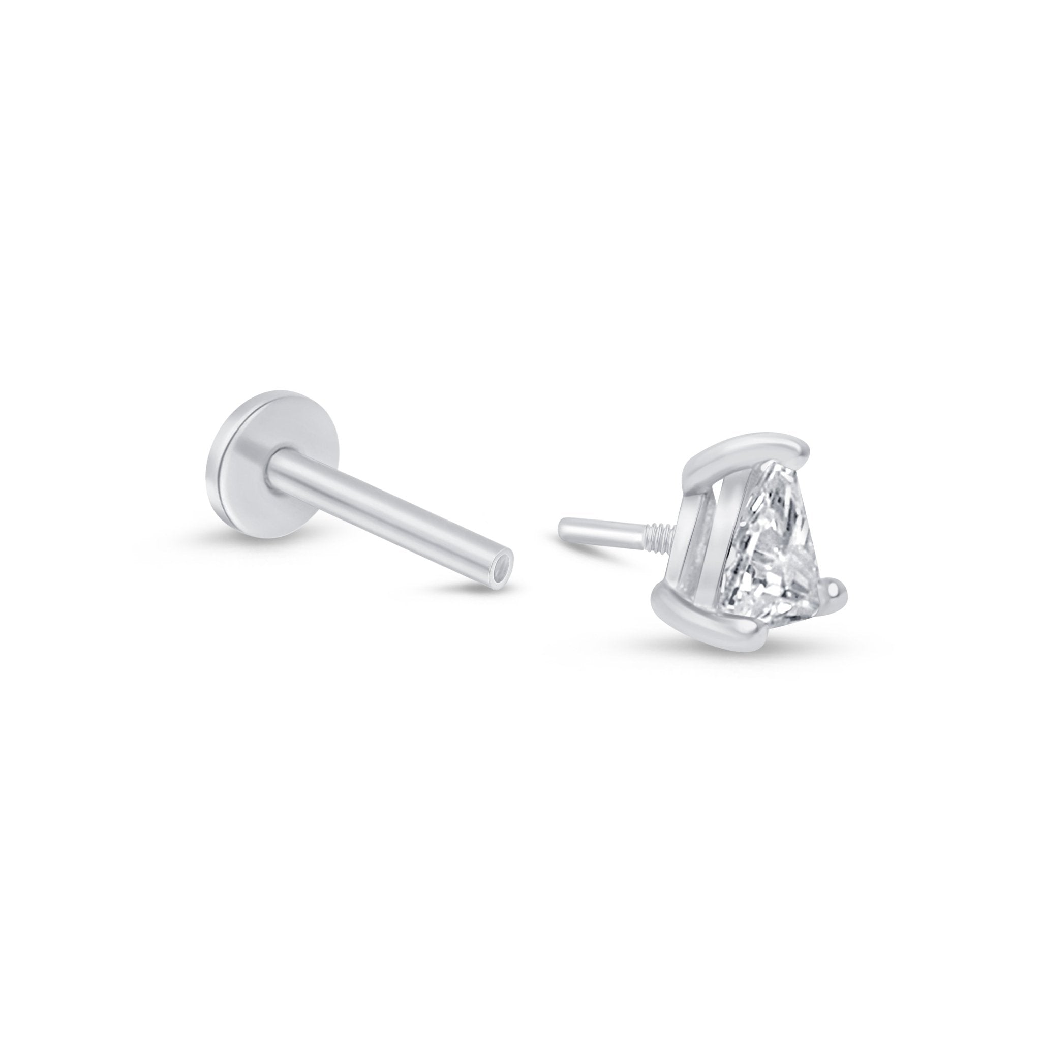 14k White Gold Pear Cubic Zirconia Flat Back Stud Earrings - Elegant Dangle Earrings for Women, Perfect for Weddings, Parties & Everyday Wear
