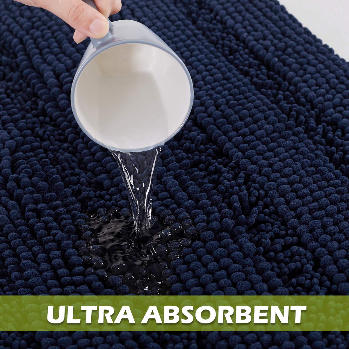 Premium Soft Chenille Bath Mat for Bathroom - Quick Drying, Washable, Super Absorbent & Non-Slip Shower Rug - Navy Blue 60