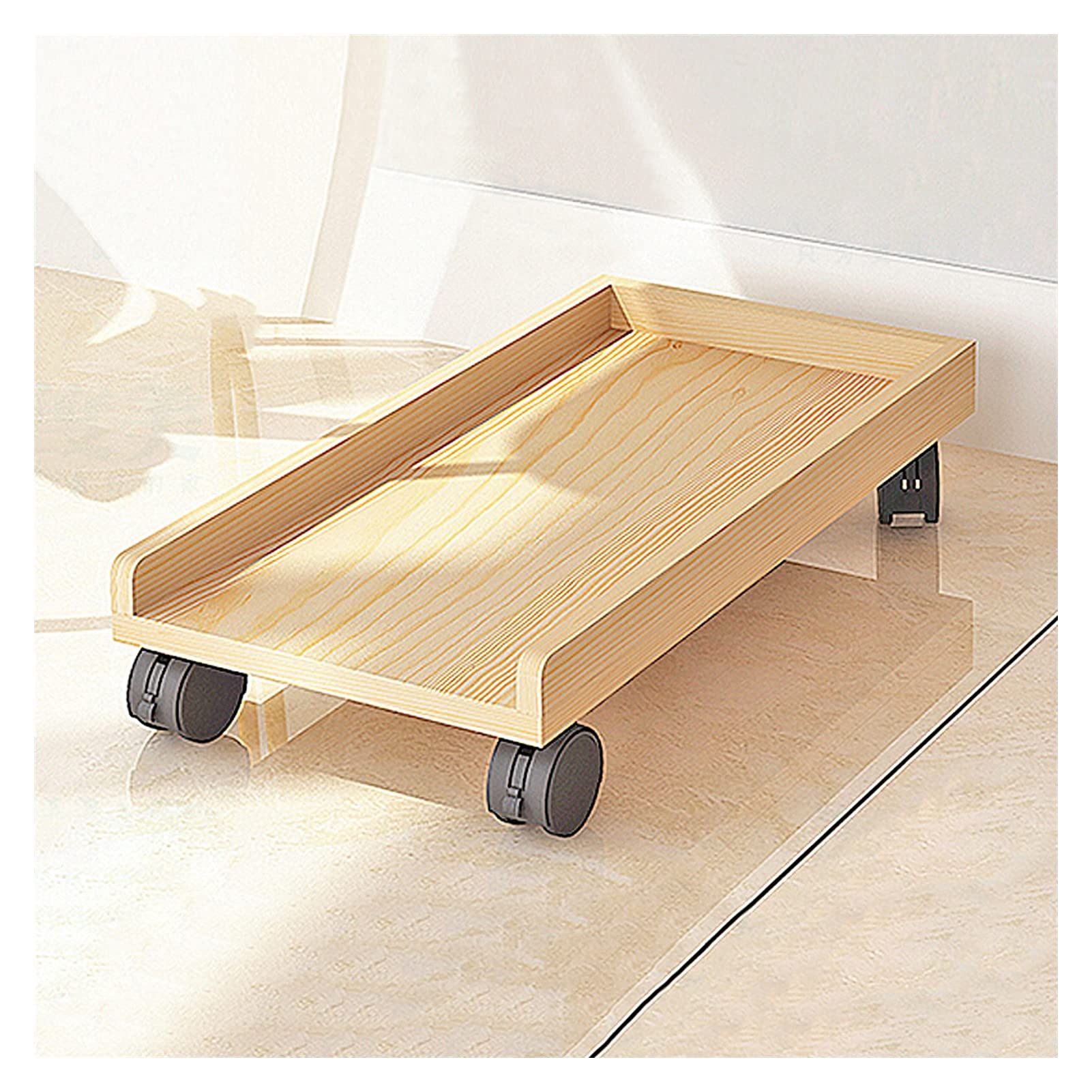 TOMYEUS Wooden CPU Stand with Locking Caster Wheels - Rolling PC Tower Stand for Desktop Computers, Secure Floor Cart for Office & Gaming Setup | Ideal for Home Office, Gaming Stations & Workspaces
