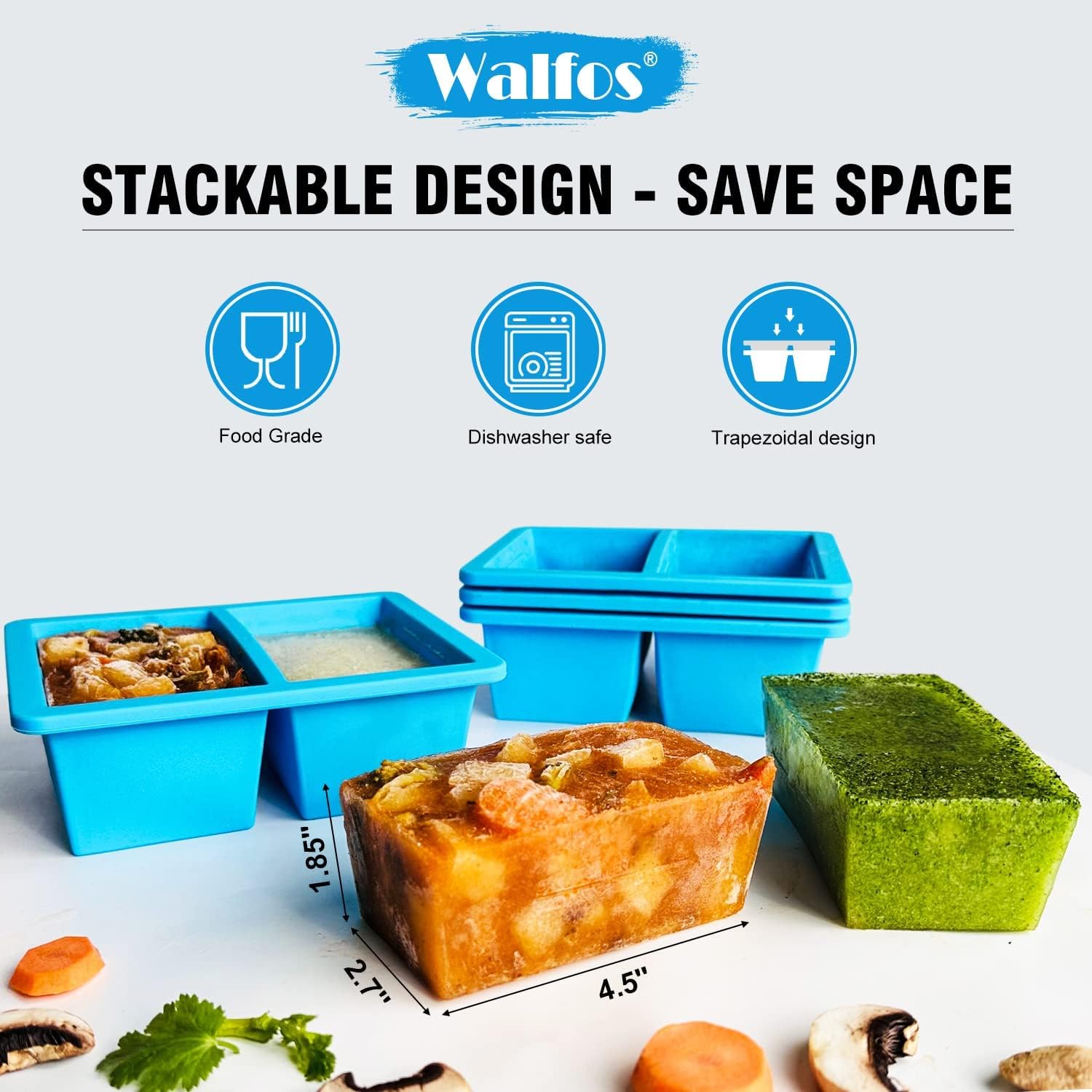 Walfos 1-Cup Silicone Soup Freezer Containers with Lids (3-Pack) - BPA-Free Freezing Cube Trays for Soup, Broth, Sauce Storage - Prevents Freezer Odor & Spills - Ideal for Meal Prep, Baby Food, Leftovers & Stock Making