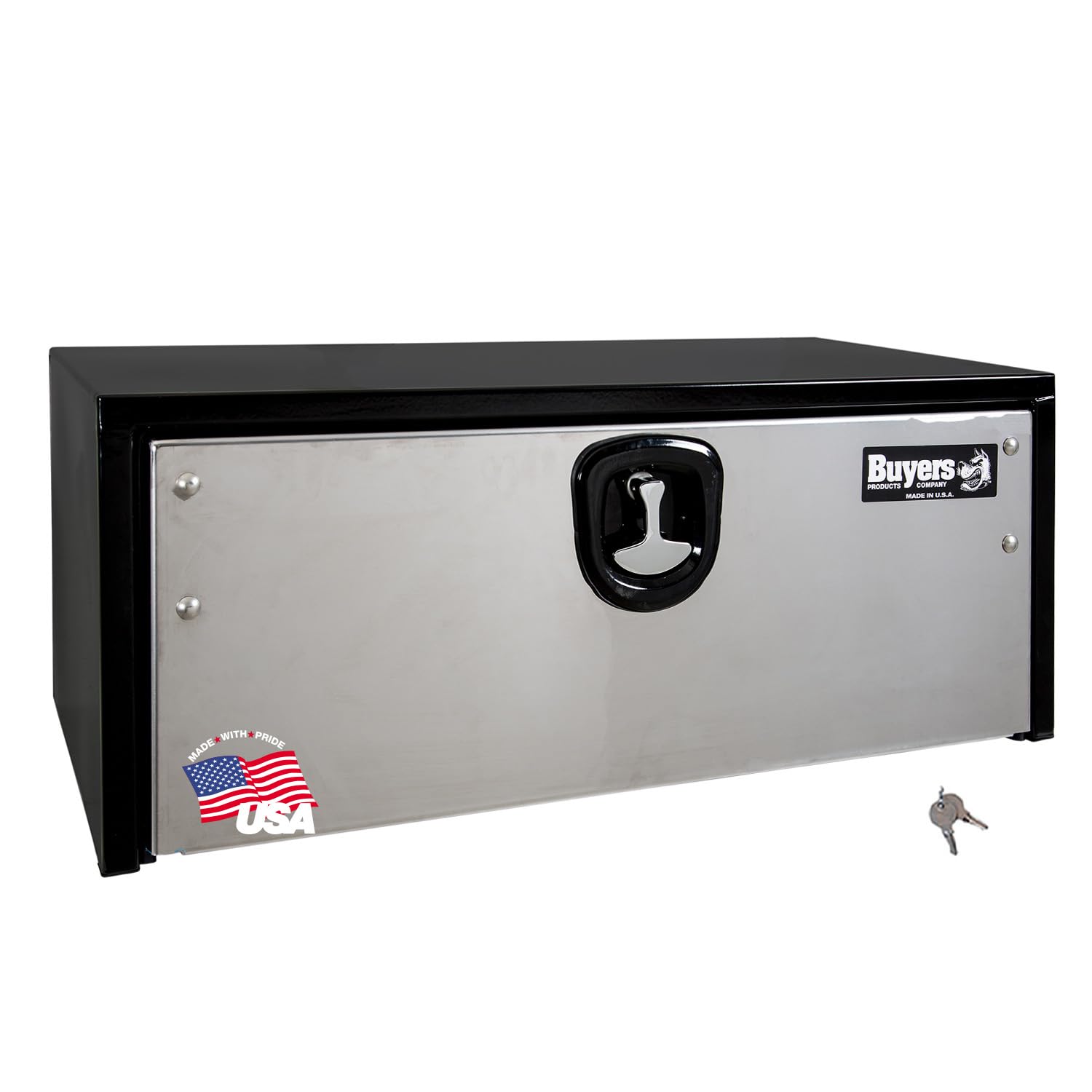 Buyers Products 1703700 Black Steel Underbody Truck Tool Box - 14 x 16 x 24 Inch Storage Organizer with Polished Stainless Steel Door | Made in USA | Heavy-Duty Work Truck Job Box for Tools & Equipment | Perfect for Construction, Landscaping & Fleet Vehicles