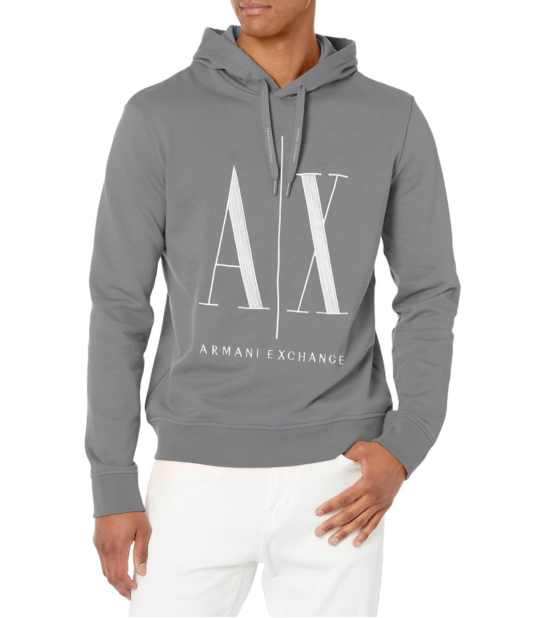 Armani Exchange Grey Hoodie for Men - Soft Cotton Pullover Sweatshirt | Casual Streetwear & Loungewear | Perfect for Everyday Wear & Gym