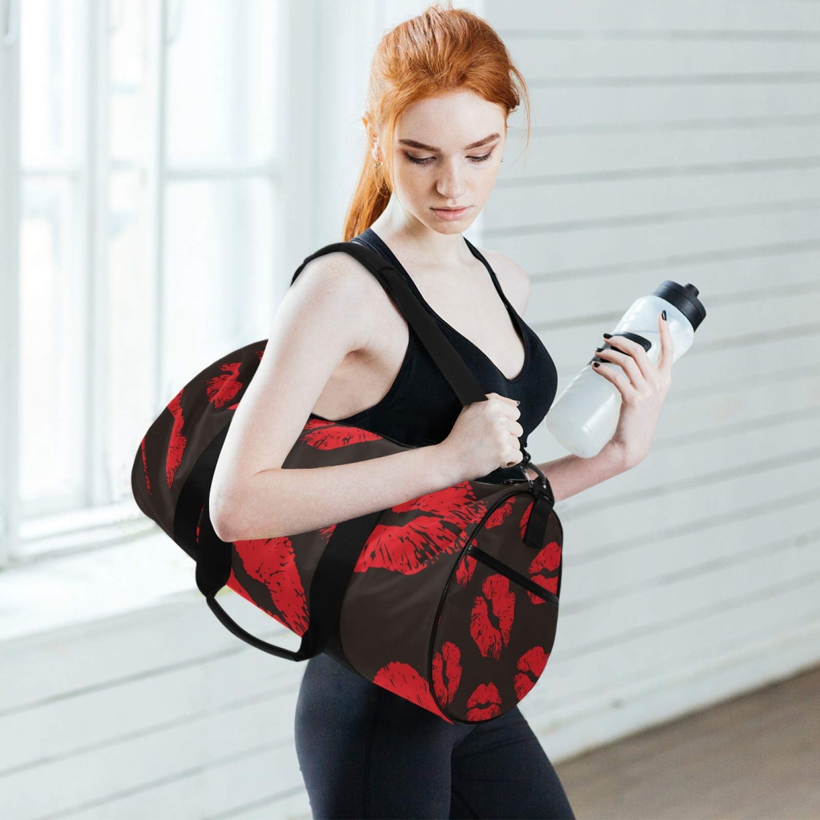 Premium Canvas Gym Bag for Men & Women - Durable Sports & Travel Duffle with Stylish Red Lips Print | Perfect for Gym, Workouts, Travel & Sports