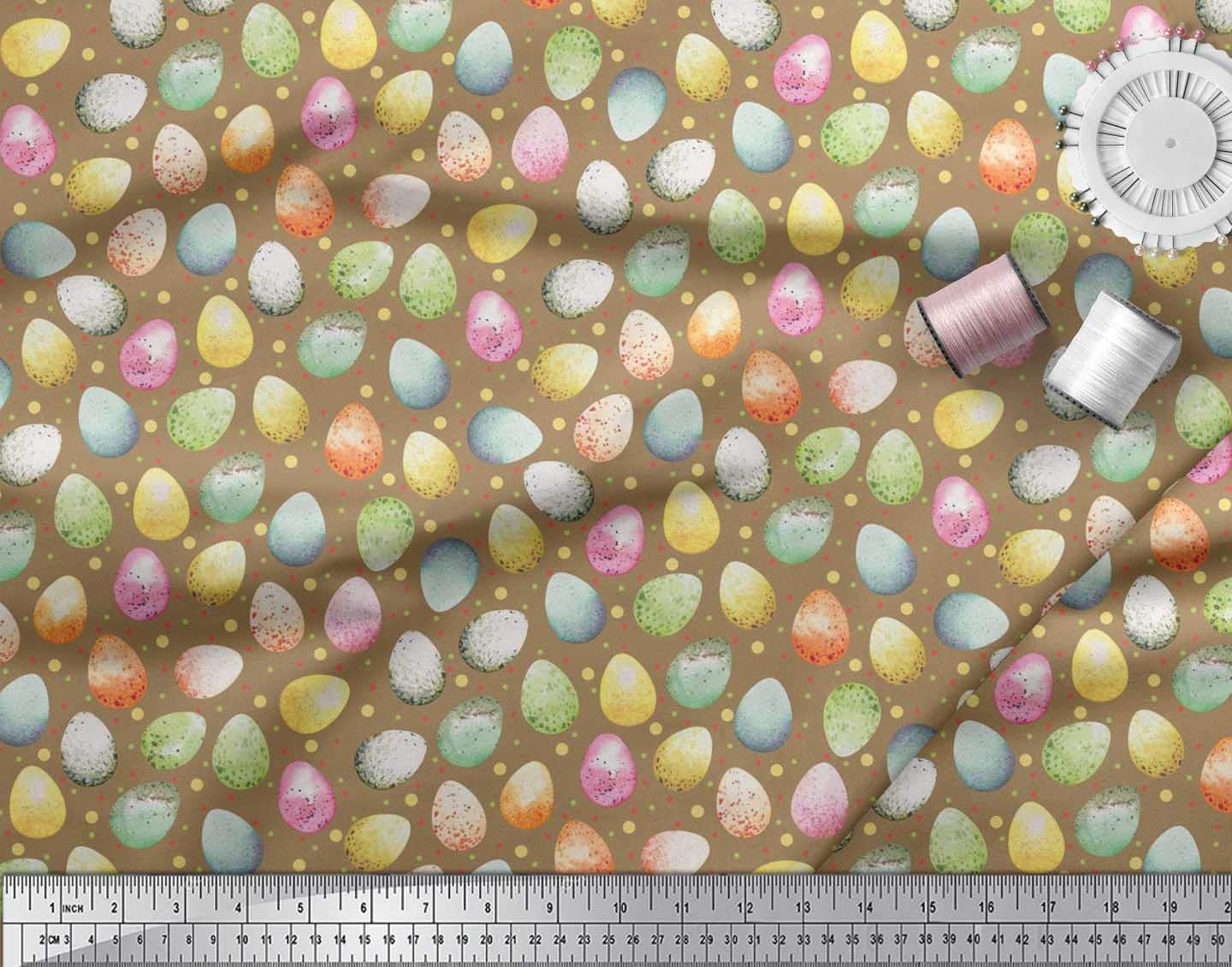 Soimoi Brown Poly Georgette Fabric by The Yard - 42 Inch Wide - Easter Egg Pattern Printed Textile for DIY Crafts, Dressmaking & Home Decor - Perfect for Easter Celebrations, Spring Decor & Sewing Projects