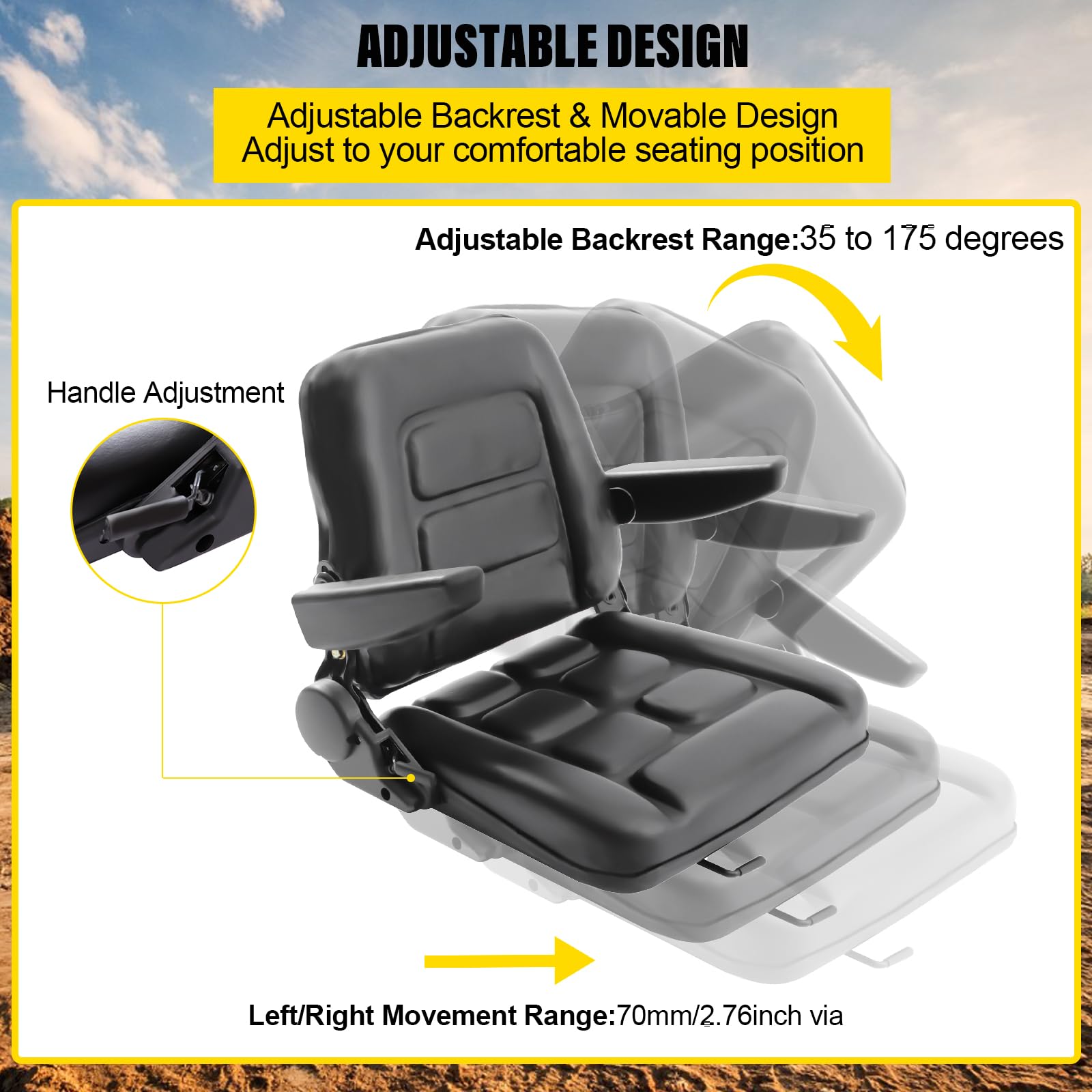 **Universal Adjustable Forklift Seat with Foldable Design & Armrest - Heavy-Duty Tractor Seat for Lawn Mowers, Excavators, Backhoes & Dozers - Perfect for Farming, Construction & Outdoor Equipment**