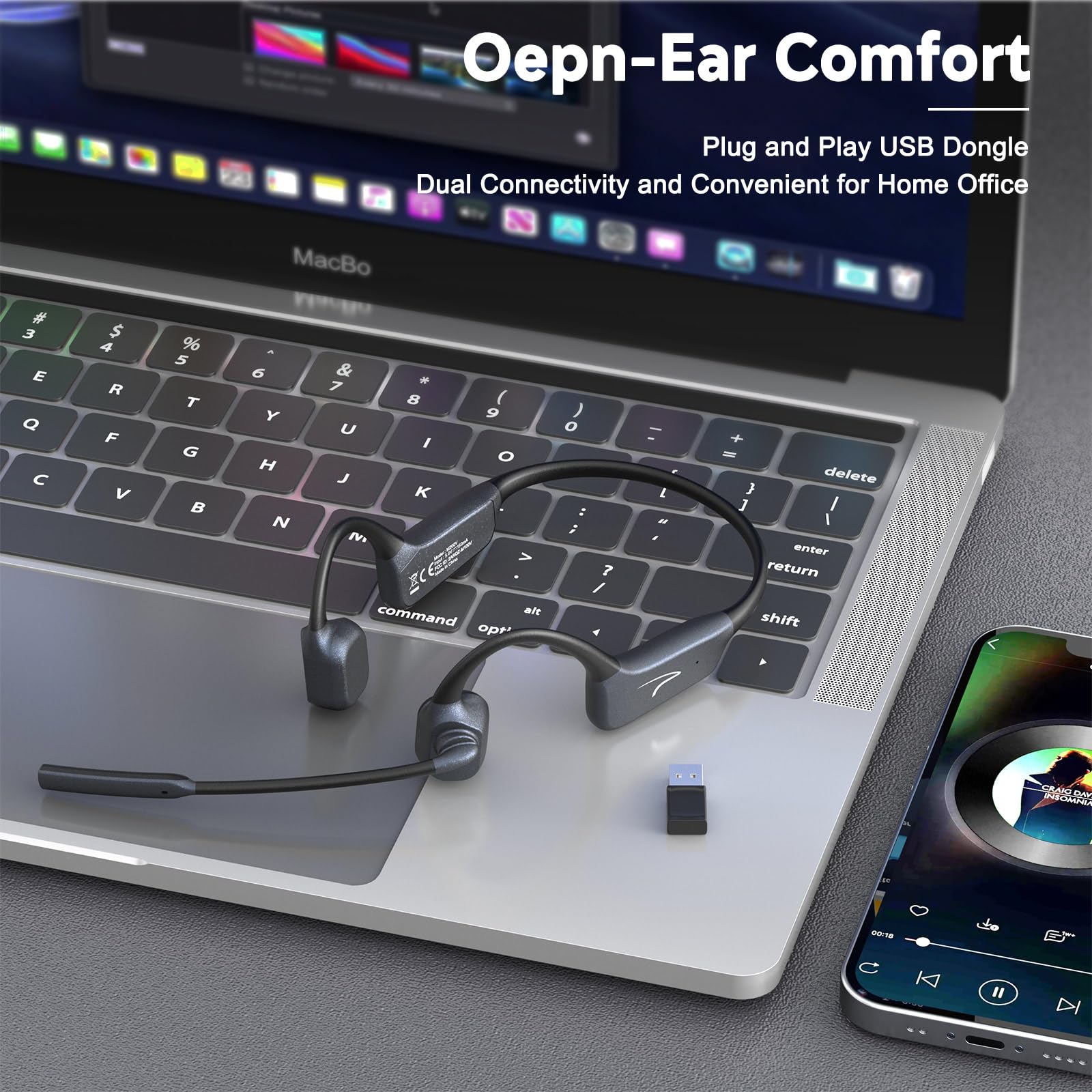MAIRDI Open-Ear Bone Conduction Headphones with Mic Boom - 5.2 Bluetooth Wireless Headset with AI Noise Canceling Microphone for Office, Driving, Running, Cycling & Sports | Comfortable for All-Day Use During Workouts, Commuting & Outdoor Activities