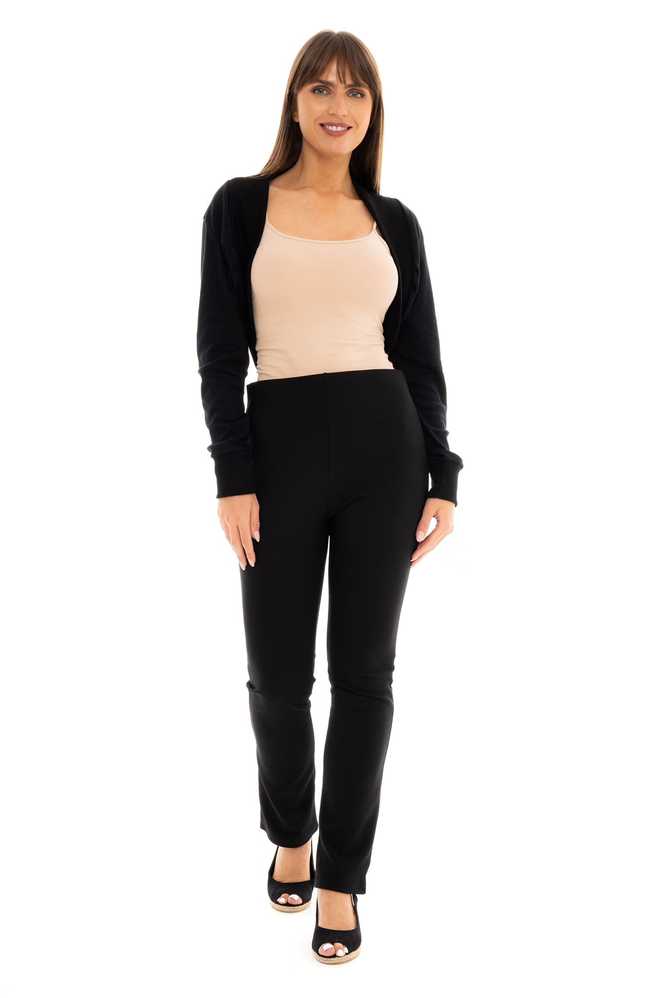 Loxdonz Women's Long Sleeve Bolero Shrug Cropped Cardigan - Stylish Open Front Crop Top for Casual Outfits & Layering