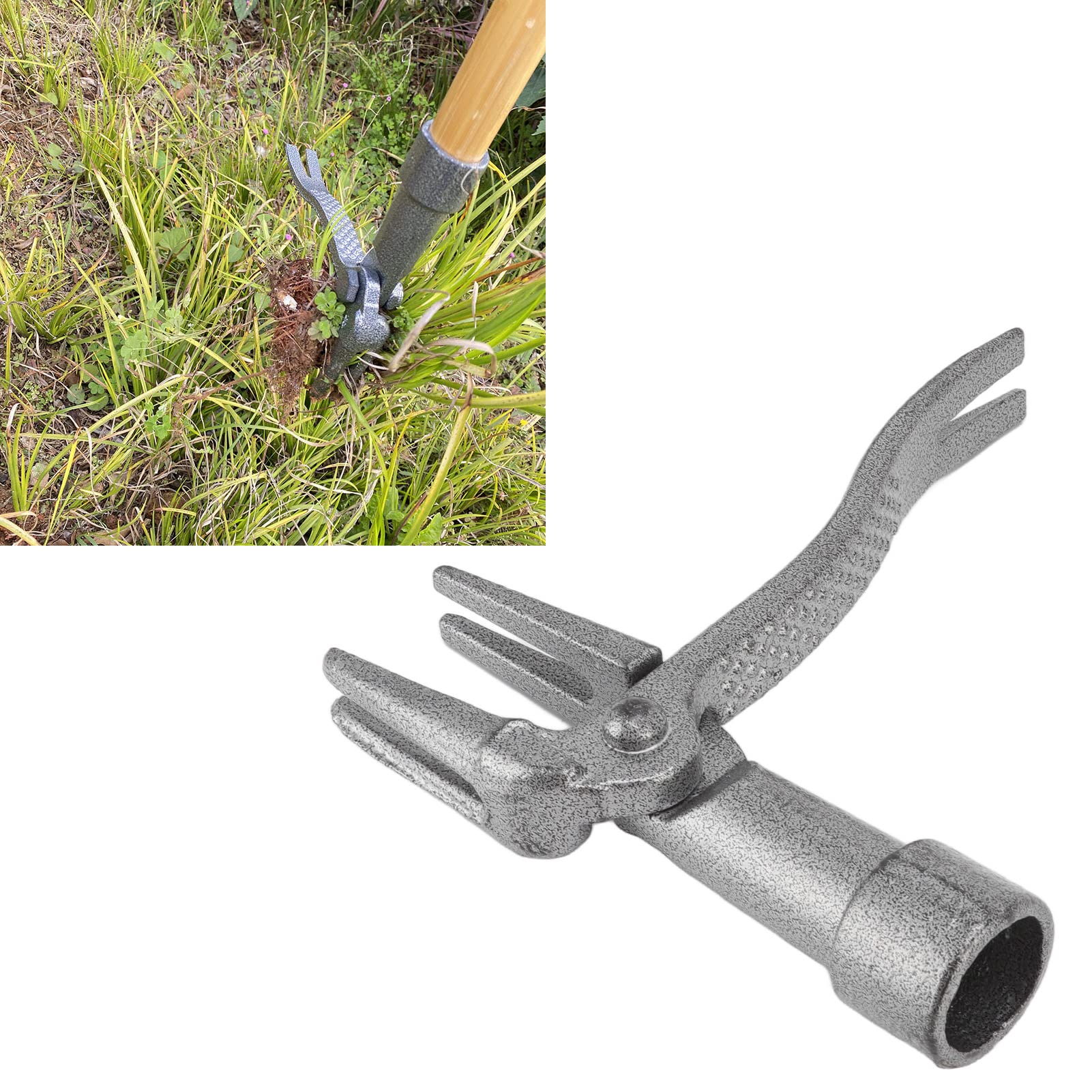 Iron Weed Puller Tool - Long Handle Steel Root Remover for Gardening & Lawn Care