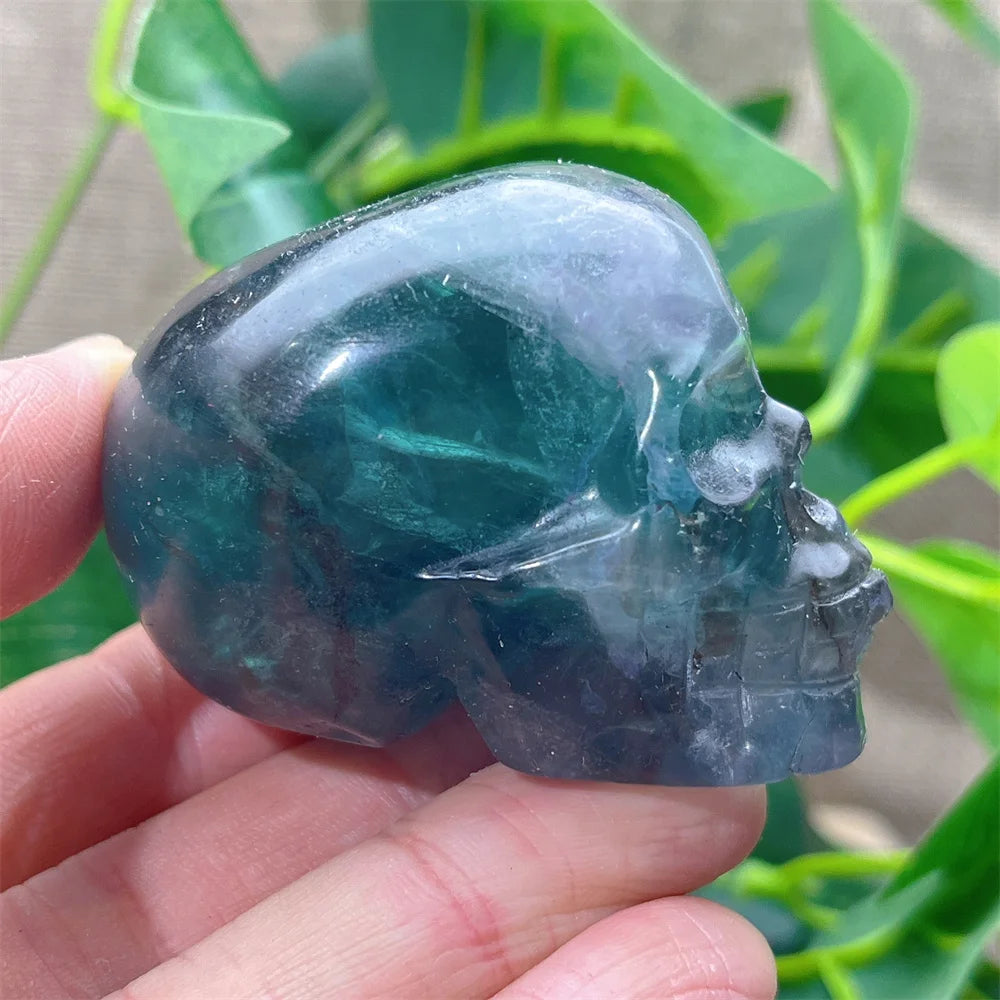 Natural Green and Purple Fluorite Crystal Skull Carving - Healing Stone, Quartz Mineral Gemstone for Spiritual Crafts, Home Decor, Meditation & Energy Work