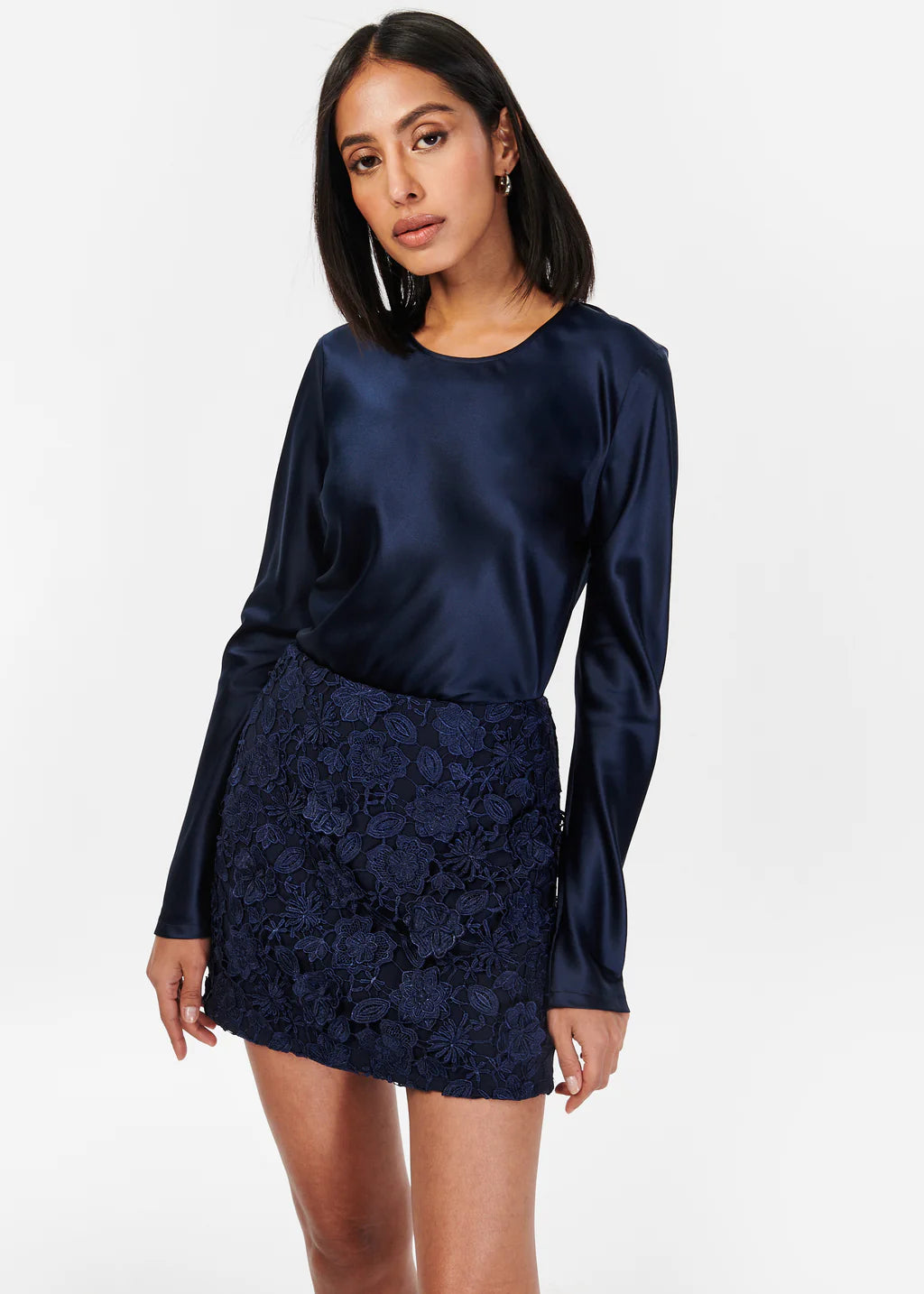 Florcienta Lace Mini Skirt for Women - Navy Blue Floral Lace Short Skirt - Perfect for Parties, Dates & Summer Outfits