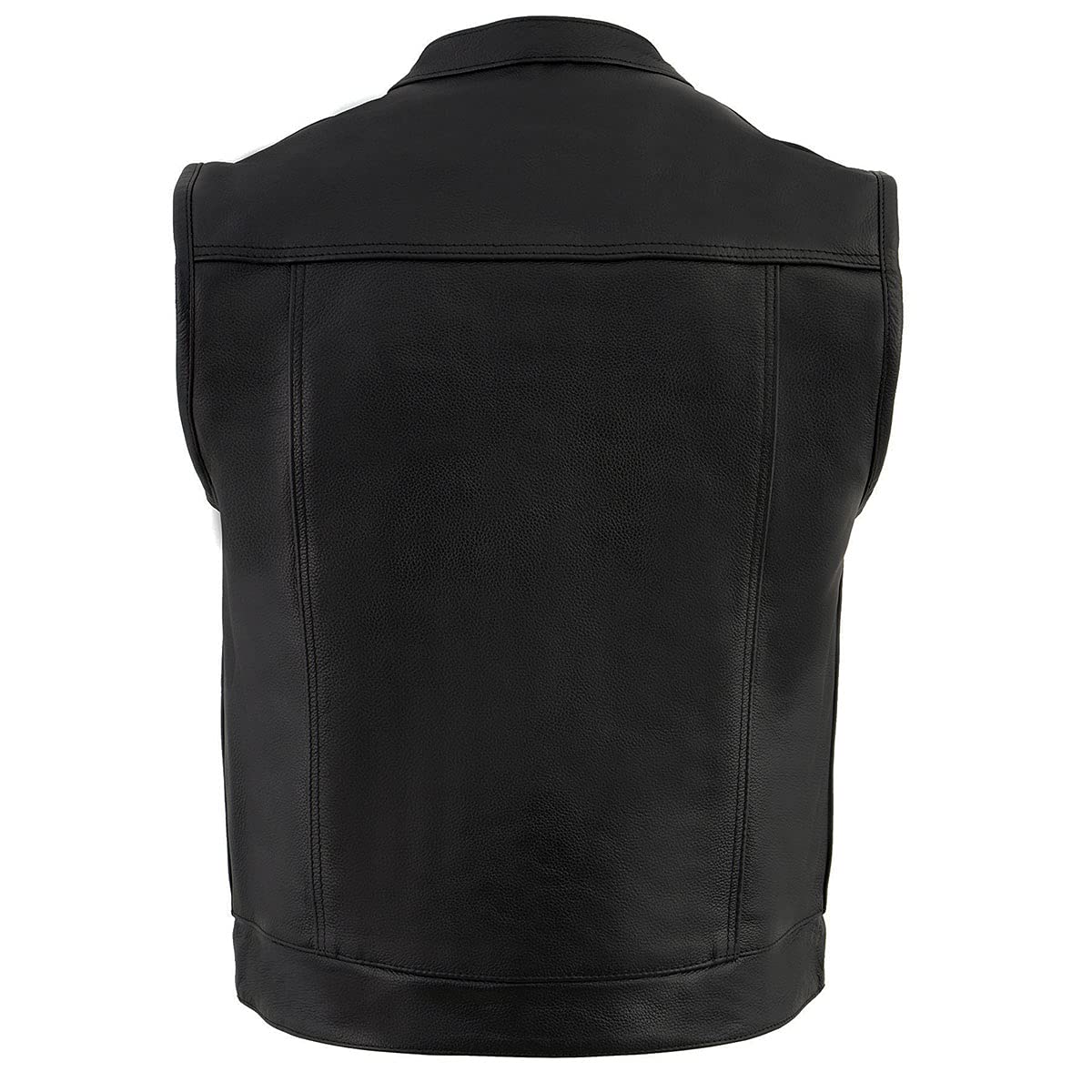 Milwaukee LKM3720 Men's Black Leather Motorcycle Vest - Club Style Rider Jacket with Snap Button Closure | Perfect for Bikers & Motorcycle Enthusiasts