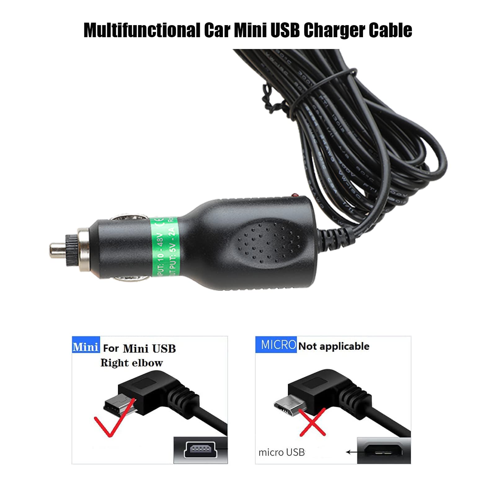 Premium Dash Cam Charger Cable - Mini USB Right Angle Port, 12V/24V Car & Truck Power Adapter (3.5M, Black) - Perfect for GPS Navigation, Security Cameras & Long Road Trips