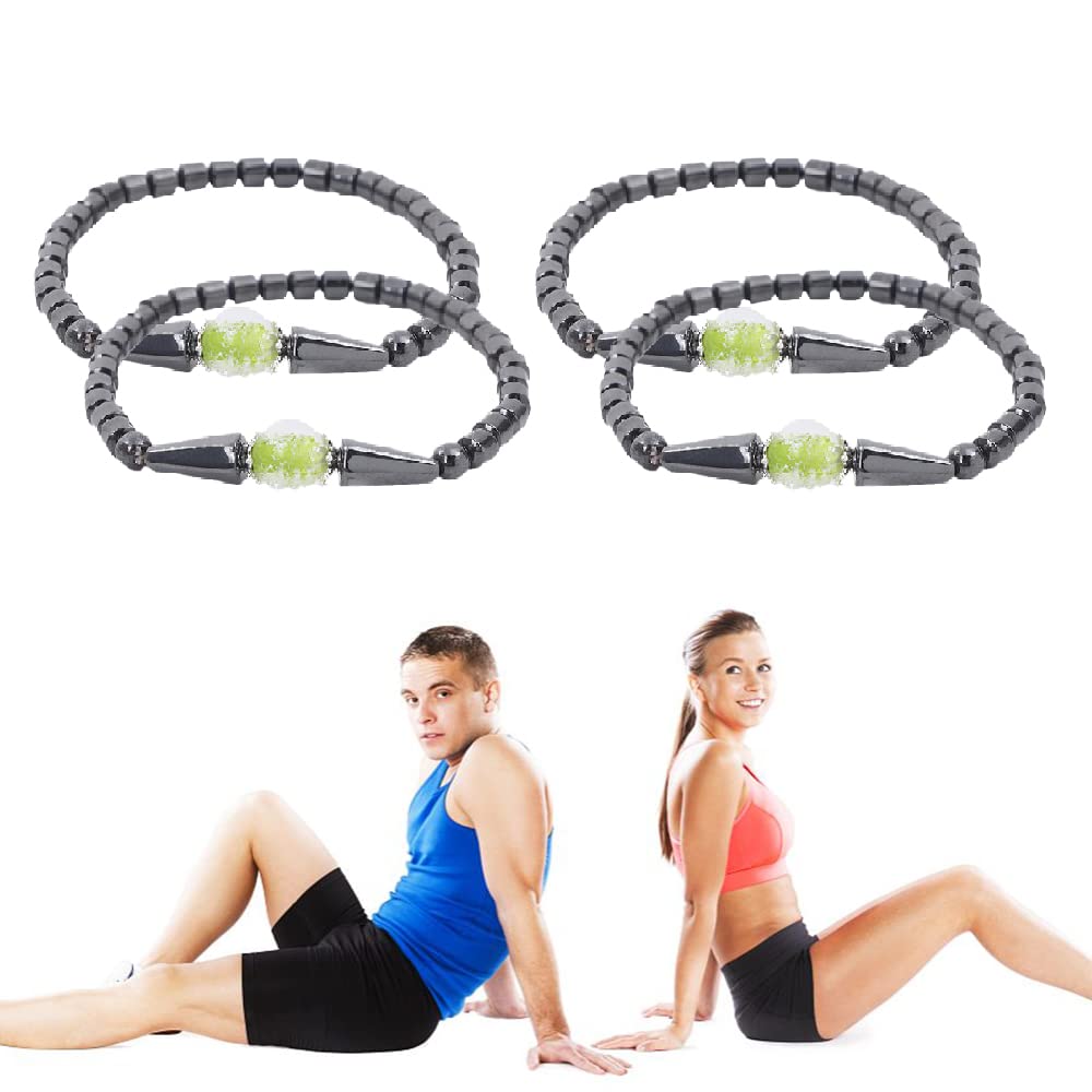 Hyeto Anti-Edema Amazonite Obsidian Magnetic Anklet - Natural Varicose Veins Relief Beaded Bracelet with Luminous Stones (4-Piece Set) for Women's Circulation & Wellness - Perfect for Yoga, Work & Nighttime Wear