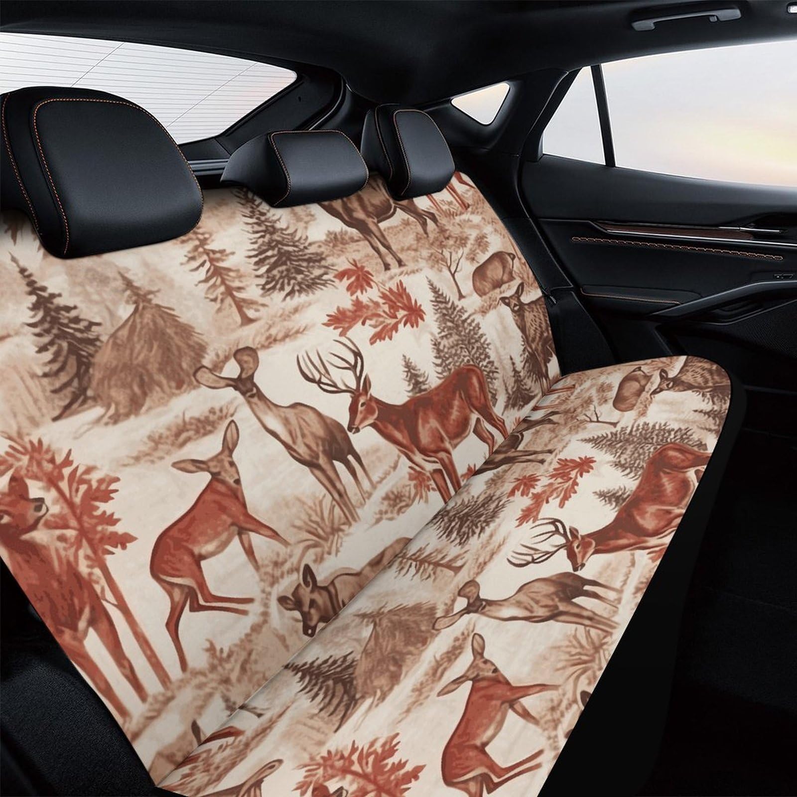 NWTRJ Waterproof Bear Deer Print Car Back Seat Cover - Universal Fit for Trucks, SUVs, Vans - Soft, Dustproof & Scratch Resistant Bench Protector | Perfect for Outdoor Adventures, Camping & Pet Owners