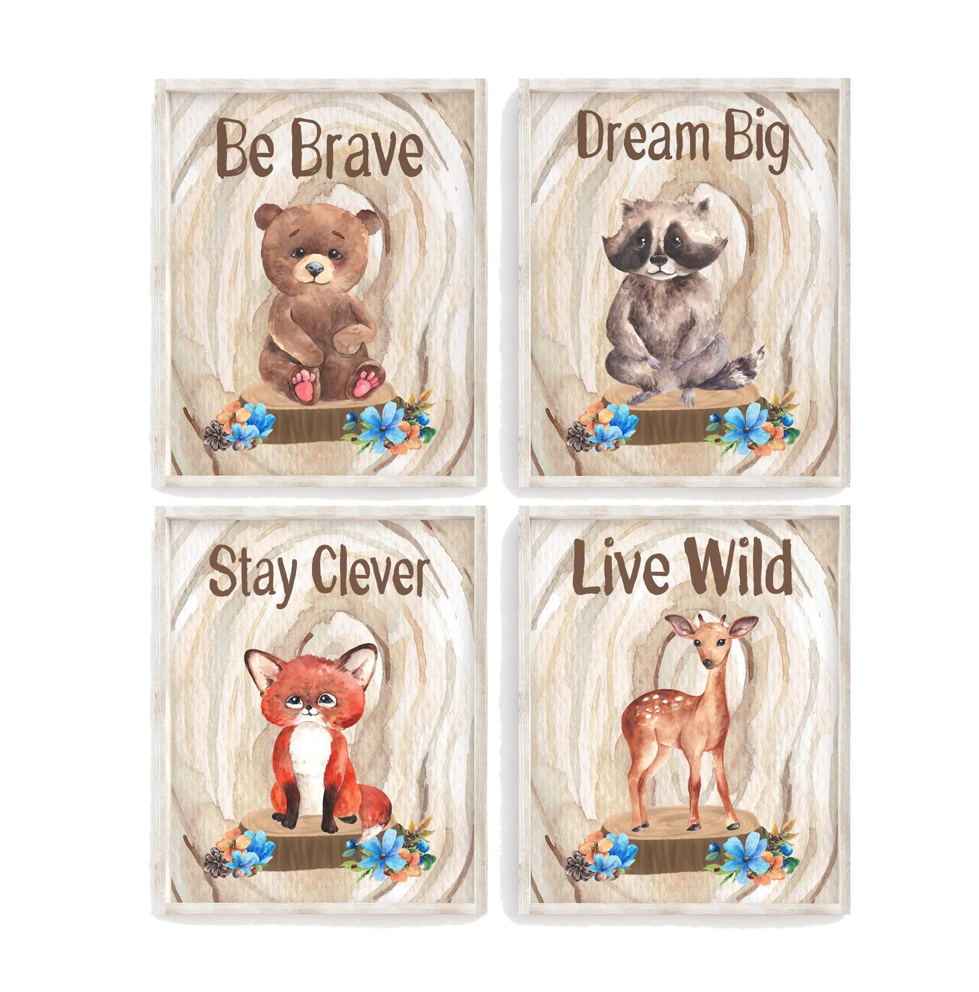 Woodland Animal Nursery Prints - Bear, Raccoon, Fox, Deer - Watercolor Wall Art for Baby Room Decor