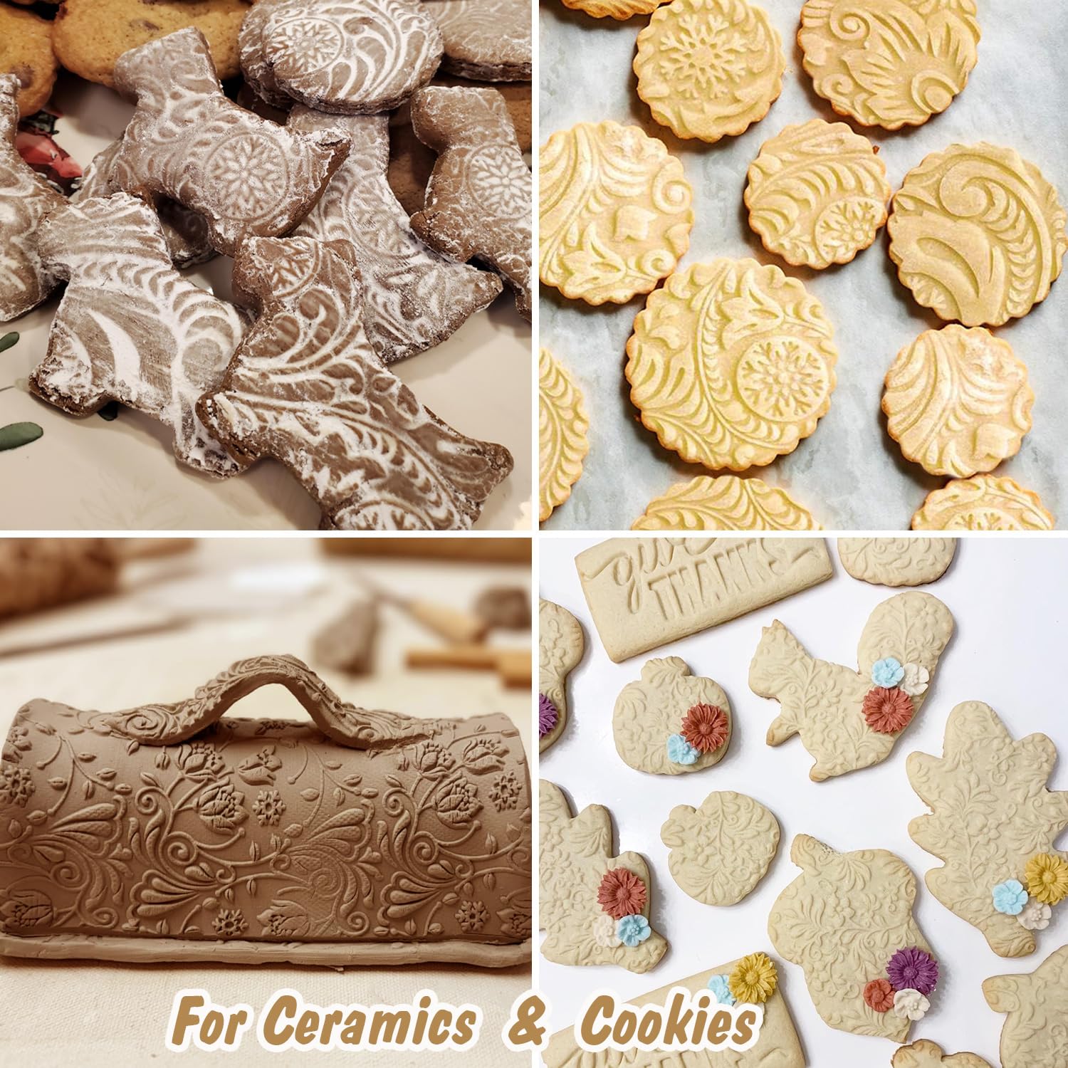 Wooden Embossed Rolling Pin for Baking Cookies - Cat & Heart Design - Engraved Springerle Dough Roller for Animal Patterns, Clay Pottery & Ceramic Stamping - Perfect Gift for Bakers, Women & Kids - Ideal for Holiday Cookies, DIY Crafts & Homemade Pottery Projects