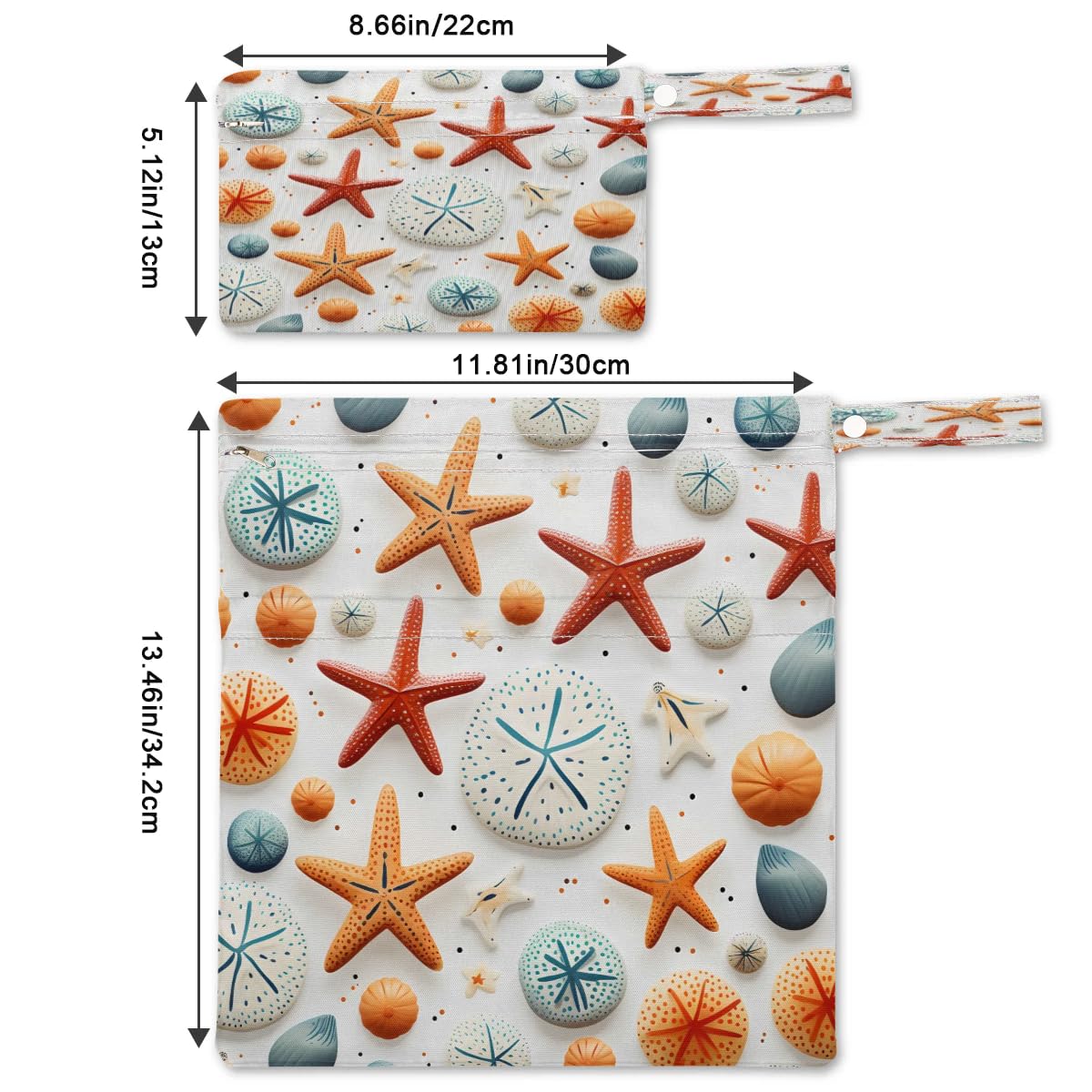 Waterproof Wet Dry Bag 2-Pack - Reusable Travel Laundry Bag for Swimsuits, Cloth Diapers & Gym Clothes | Beach, Pool, Yoga & Gym Storage Solution | Starfish Stone Design Organizer Bags