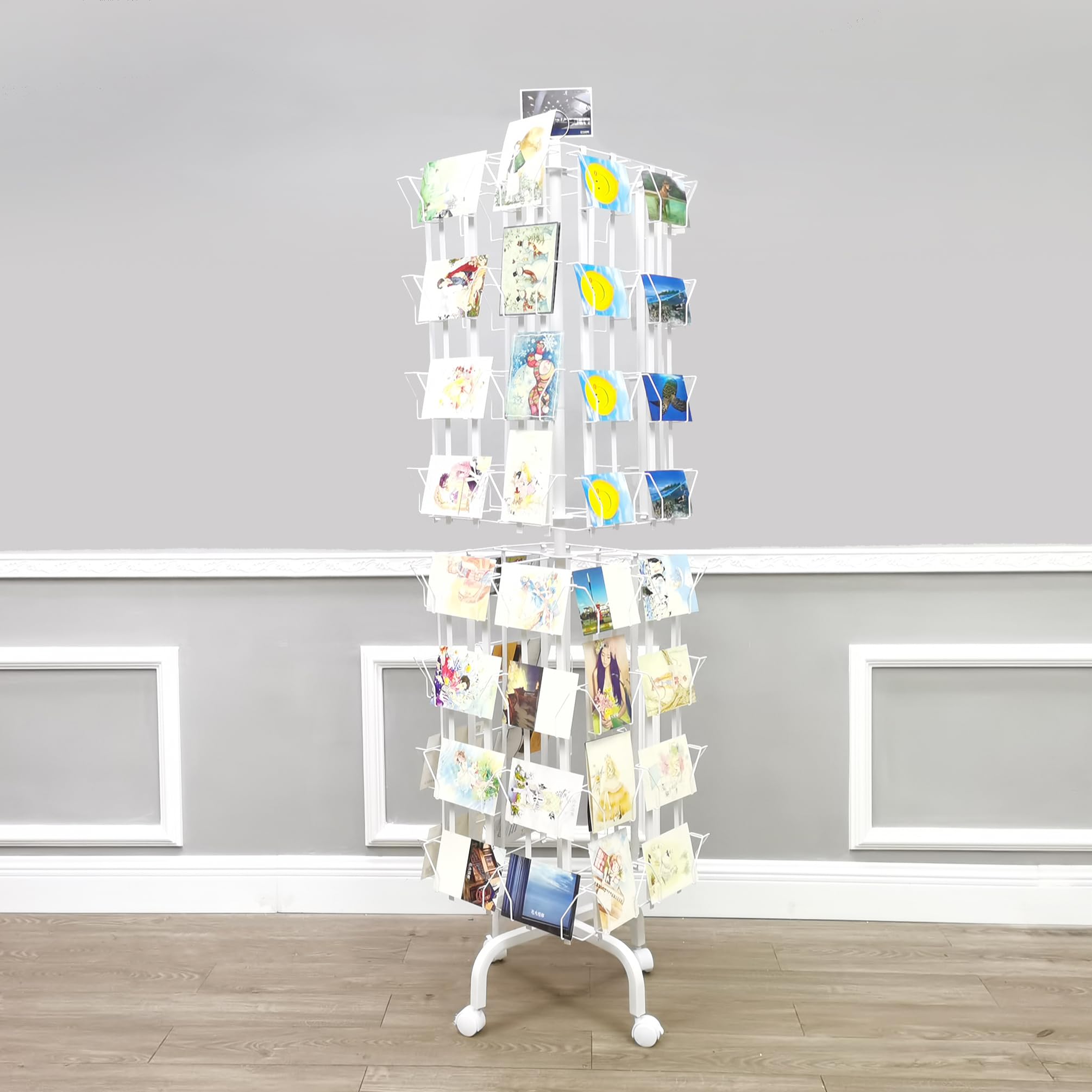 64-Pocket Adjustable Spinning Display Rack for Greeting Cards - 5x7, 7x5 Sizes up to 9.3