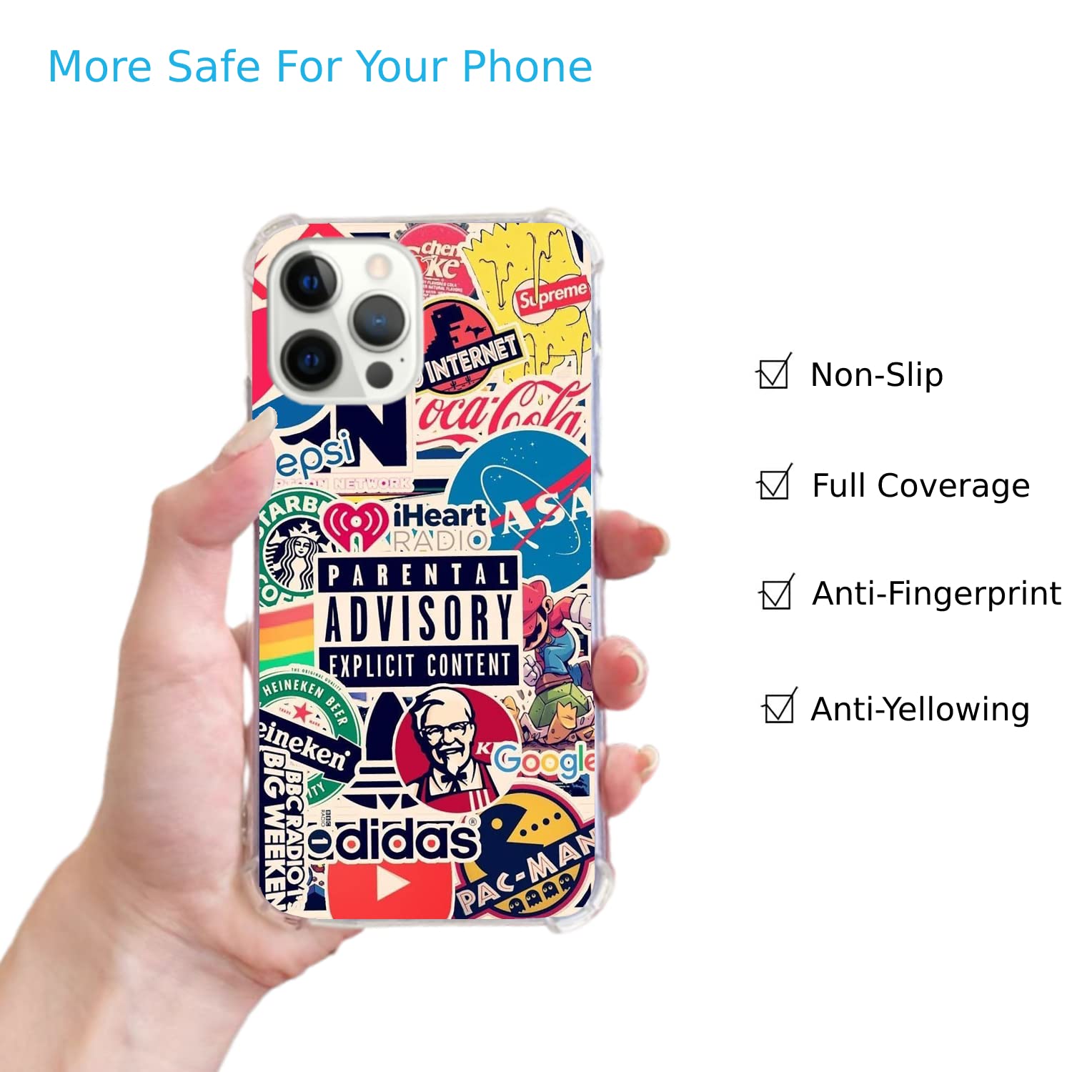 Trendy Pop Art Stickers iPhone 13 Pro Max Case - Soft TPU Bumper Cover with Pop Culture Collage Design for Men, Women & Teens | Perfect for Daily Use, School, Work & Travel