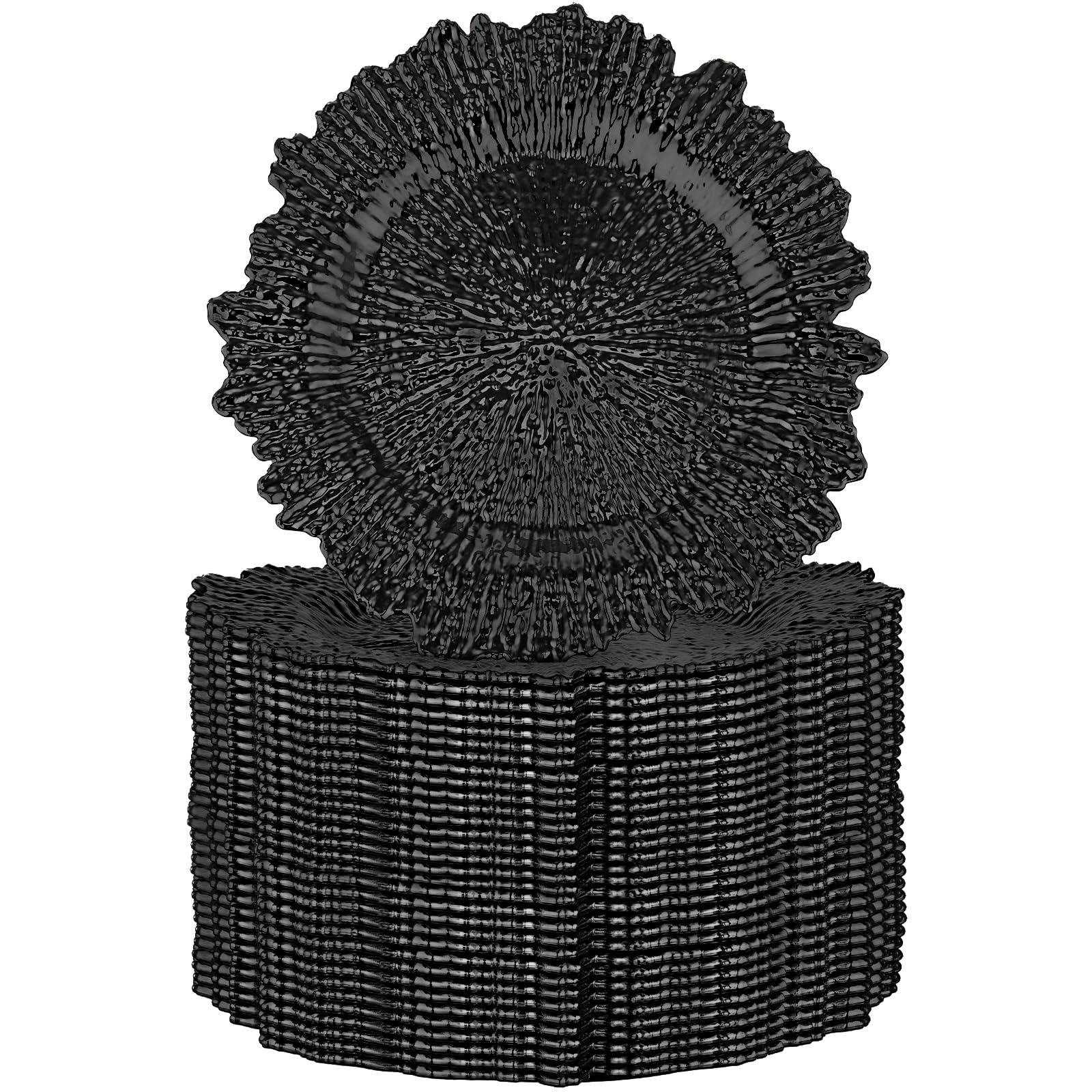 32 Pack Black Plastic Charger Plates Set - 13 Inch Floral Decorative Dinner Plates for Wedding, Party & Table Setting - Elegant Serving Trays for Reef Themed Events & Home Decor