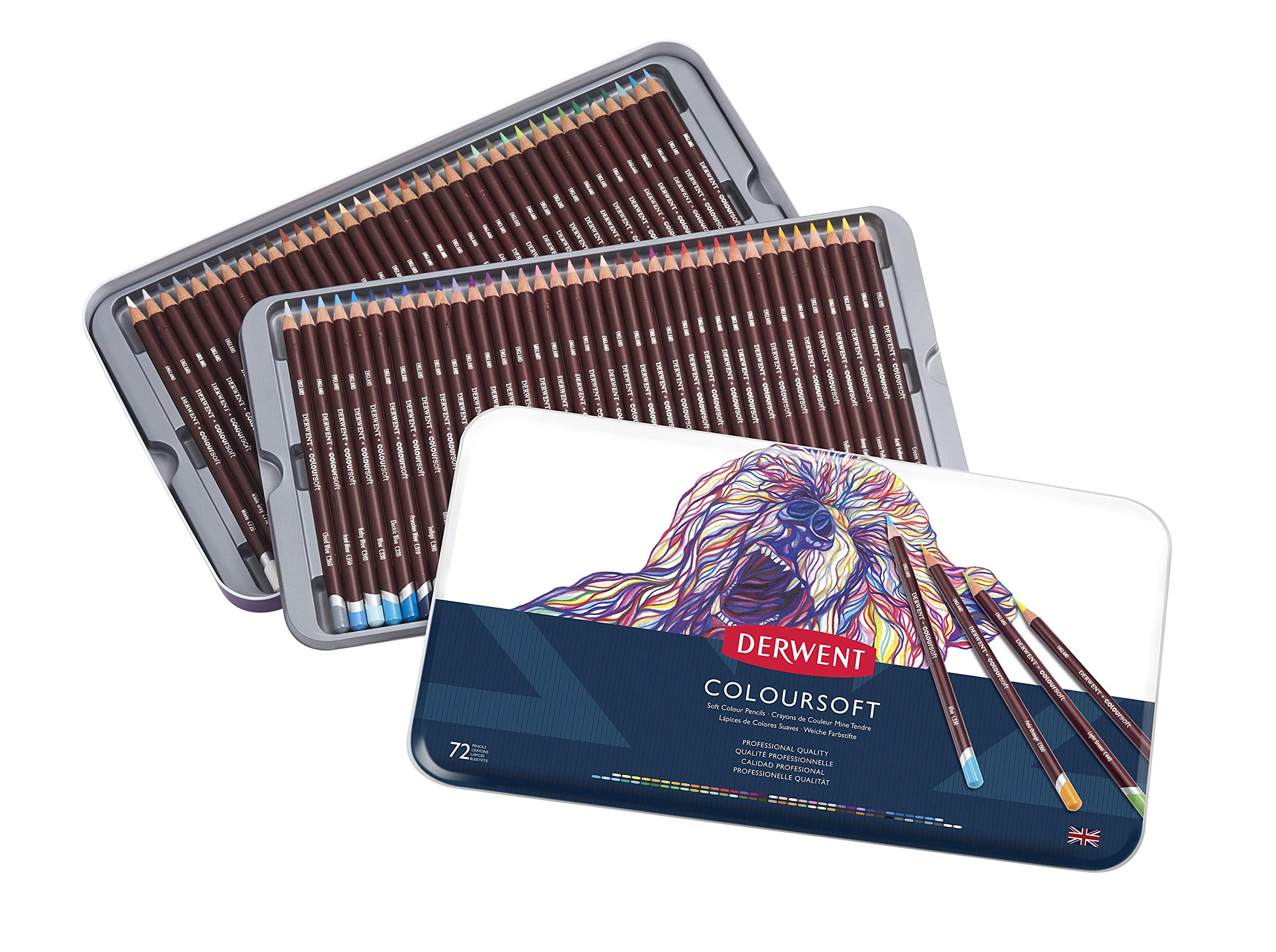 Derwent Colored Pencils Set of 72 - Premium ColourSoft Art Pencils for Drawing & Sketching in Metal Tin (0701029) - Perfect for Artists, Students & Professional Illustrations
