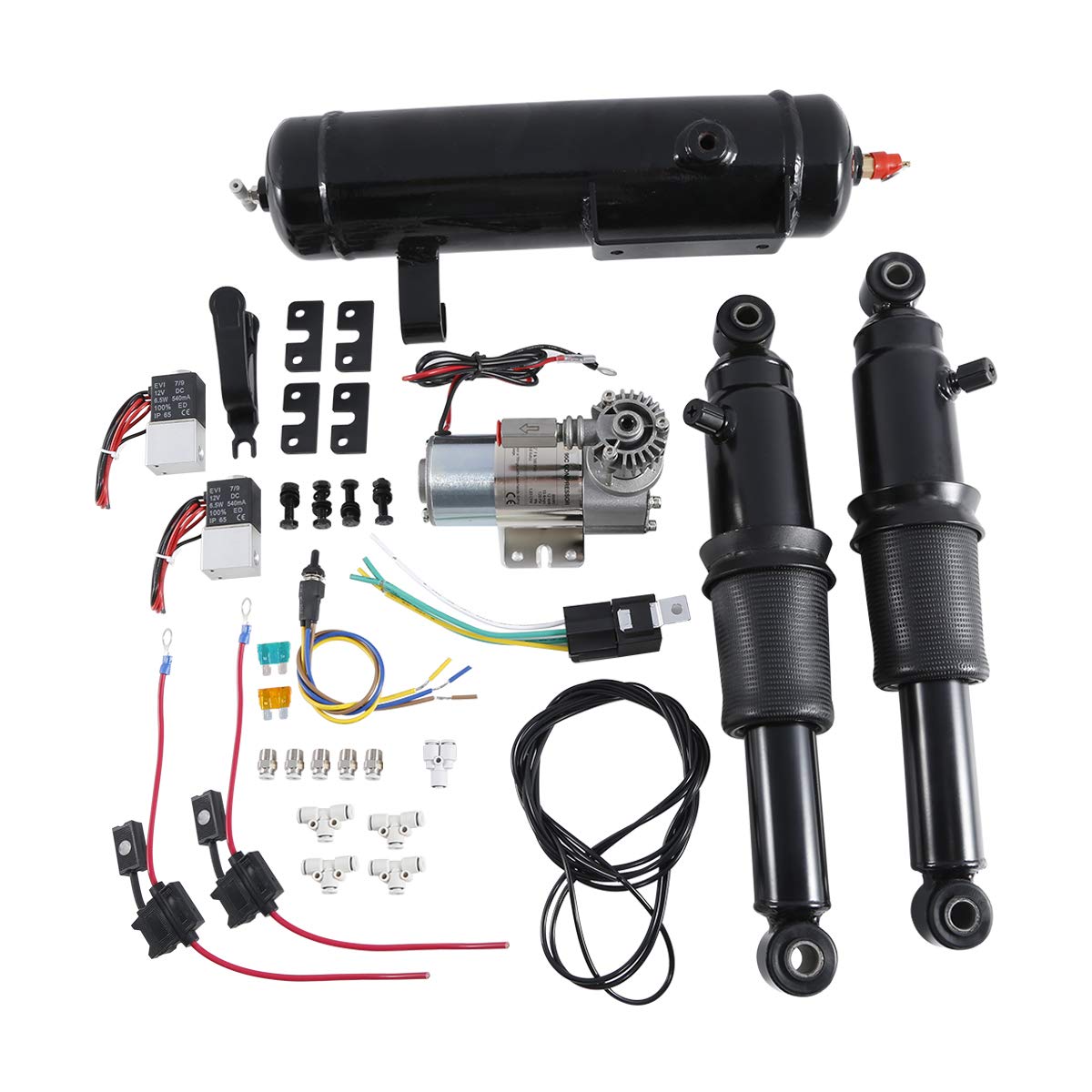 XFMT Rear Air Ride Suspension Kit with Air Tank for Harley Touring Road King Street Electra Glide 1994-2023 - Premium Motorcycle Suspension Upgrade for Smooth Rides & Custom Comfort on Long Distance Tours