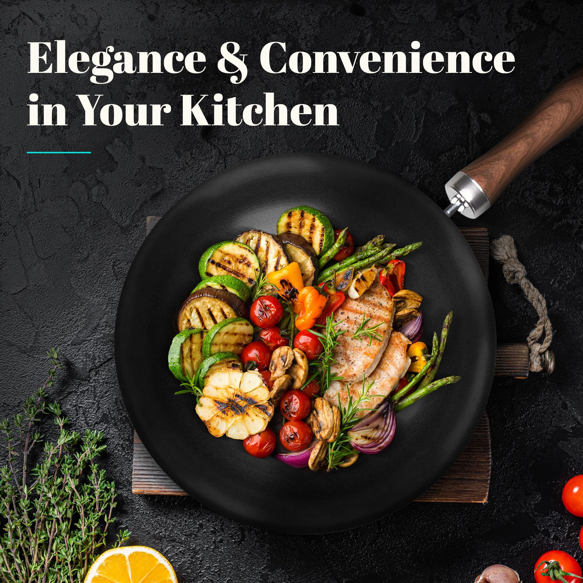 WECOOK! 20cm Carbon Steel Induction Wok Pan - Titanium Nonstick QUANTANIUM Eco-Friendly 3-Layer PFOA-Free Coating, Wood-Like Handle, Compatible with Glass Ceramic, Gas, Dishwasher Safe - Perfect for Stir-Frying, Sautéing & Asian Cooking