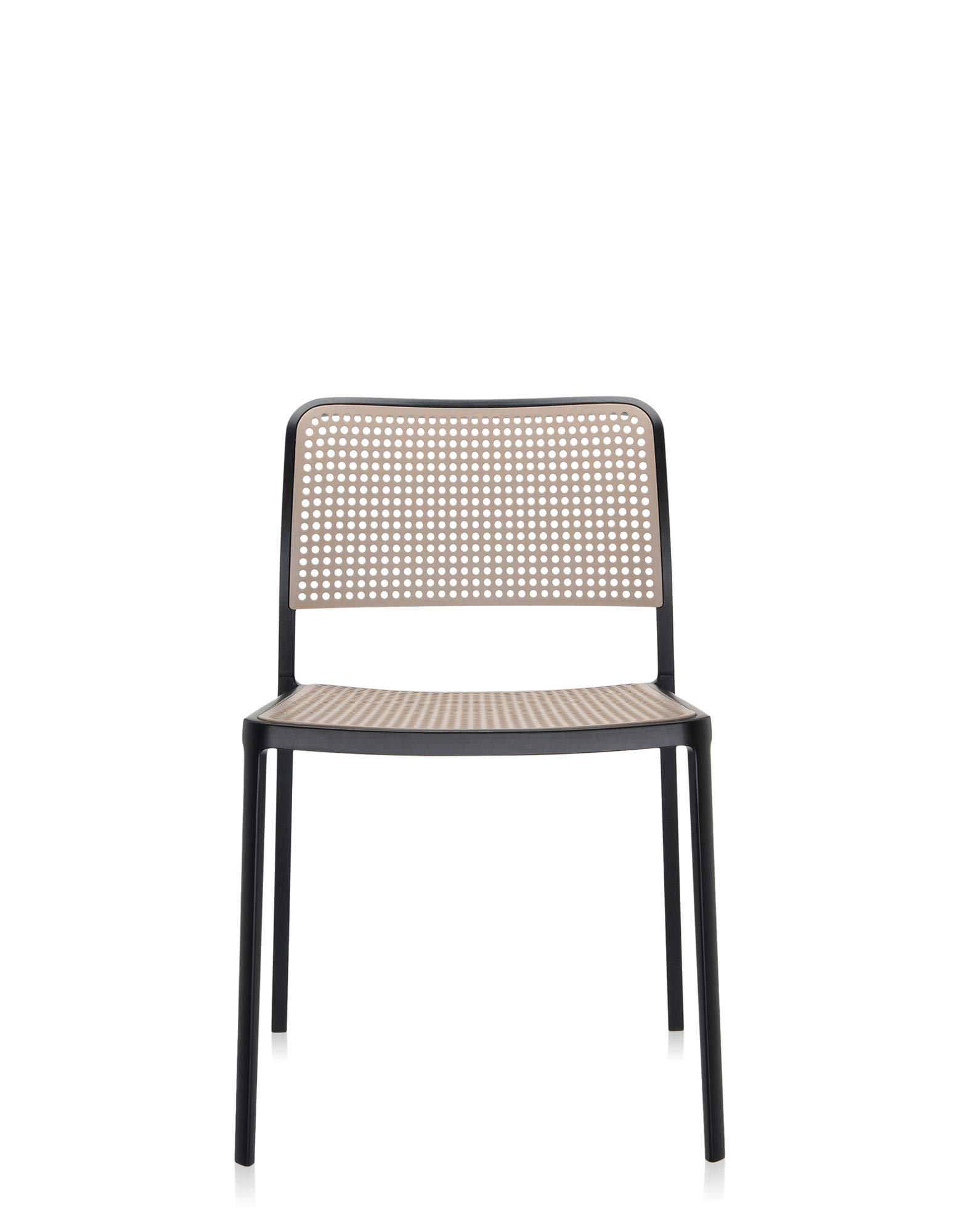 Kartell Audrey Chair by Piero Lissoni - Set of 2 - Powder-Coated Aluminum in Black/Sand - Modern Dining & Lounge Seating for Home & Office