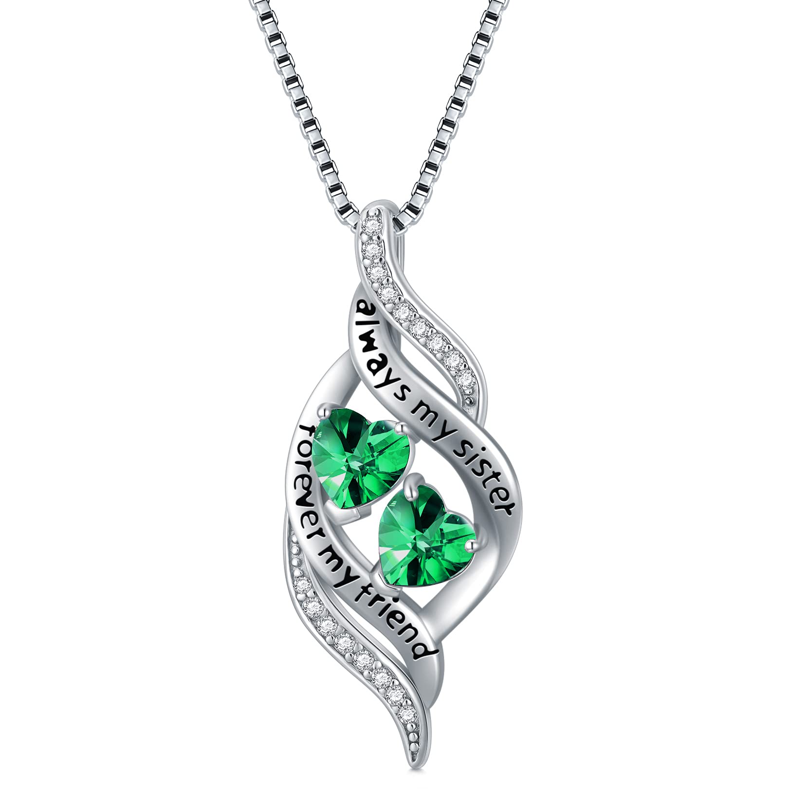 S925 Sterling Silver Infinity Pendant Necklace with Birthstone - Always My Sister Forever My Friend - Meaningful Birthday, Graduation & Christmas Jewelry Gift for Women, Girls & Sisters | Perfect for Sister Bonding, Special Occasions & Everyday Wear