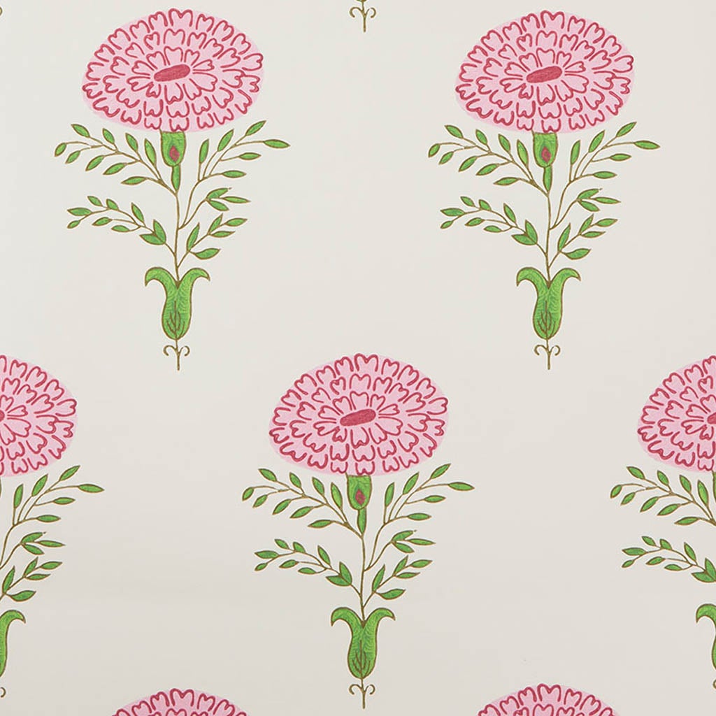 Marigold Floral Wallpaper Sample - Pink and Green Peel & Stick Removable Wallpaper for Bedroom, Nursery, Living Room Decor