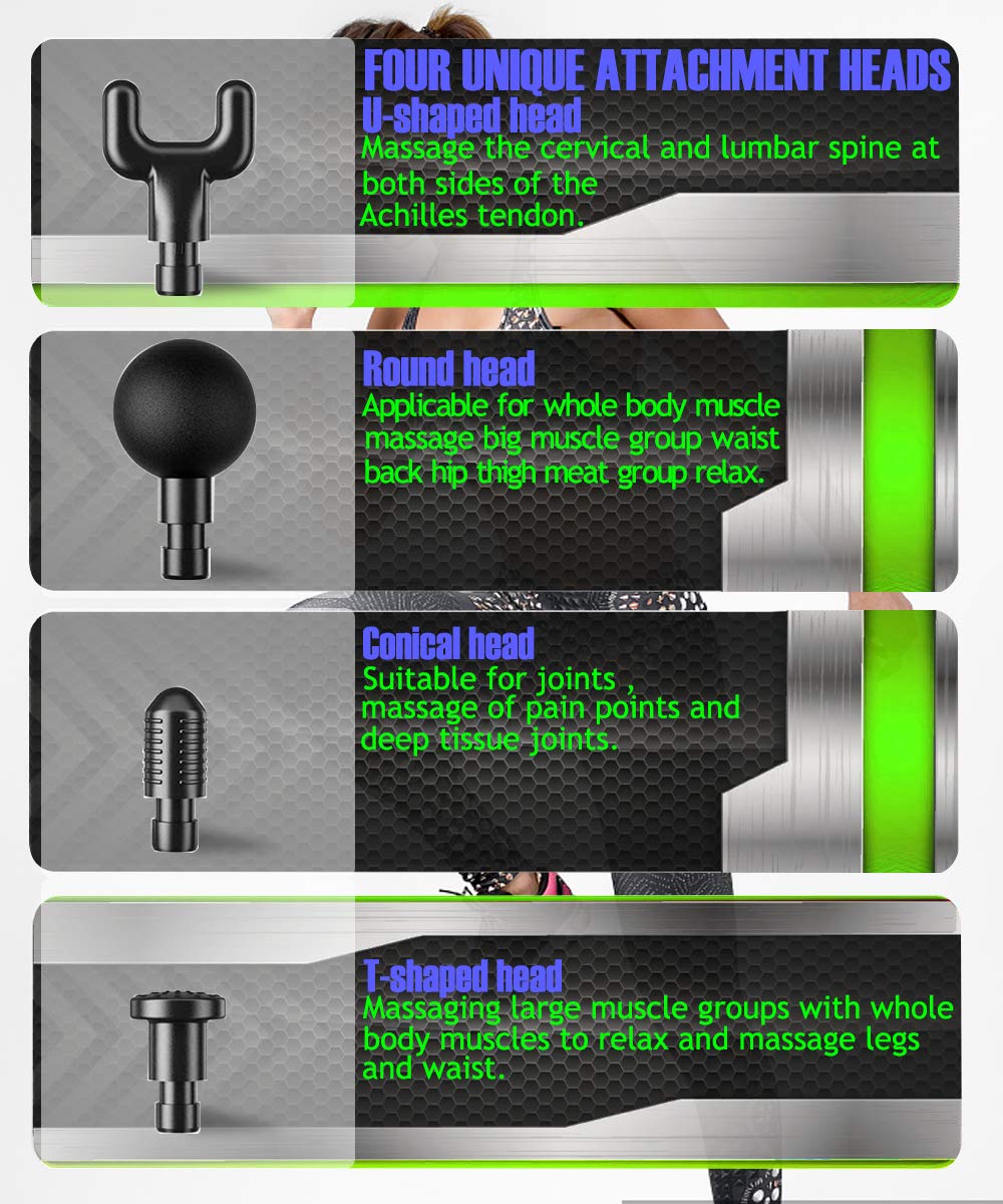 Pro Massage Gun Deep Tissue - Handheld Percussion Muscle Massager with 6 Speeds & 4 Attachments, Ultra-Quiet Brushless Motor for Athletes - Pain Relief & Muscle Recovery - Perfect for Post-Workout, Physical Therapy & Home Use (Black)
