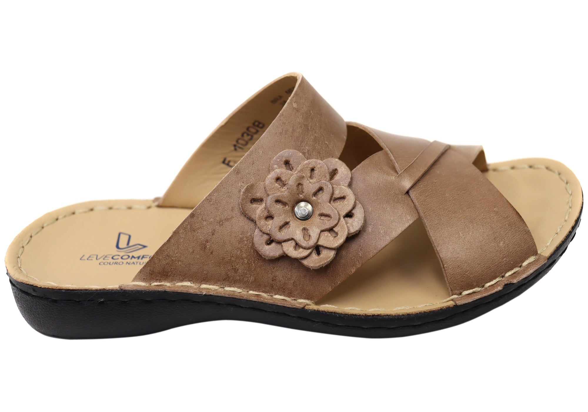 Levecomfort Debra Women's Brazilian Comfortable Leather Slides Sandals - Soft & Supportive for Casual Wear, Beach, and Home Use