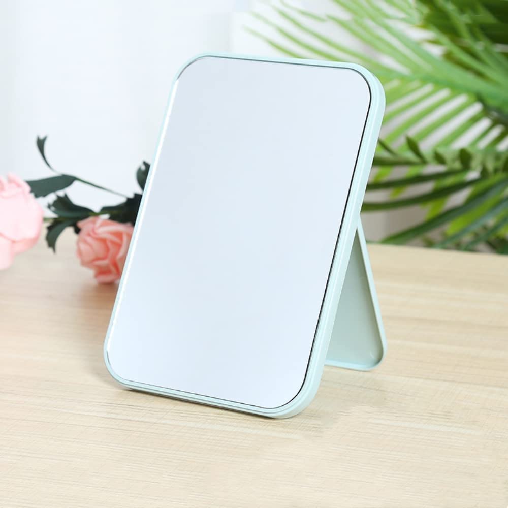 Single Sided Rectangular Vanity Mirror with Folding Stand - Adjustable Makeup Mirror for Women & Girls, Perfect for Dressing Table, Bathroom, and Travel (Blue) | Portable Desktop Mirror for Precise Makeup Application