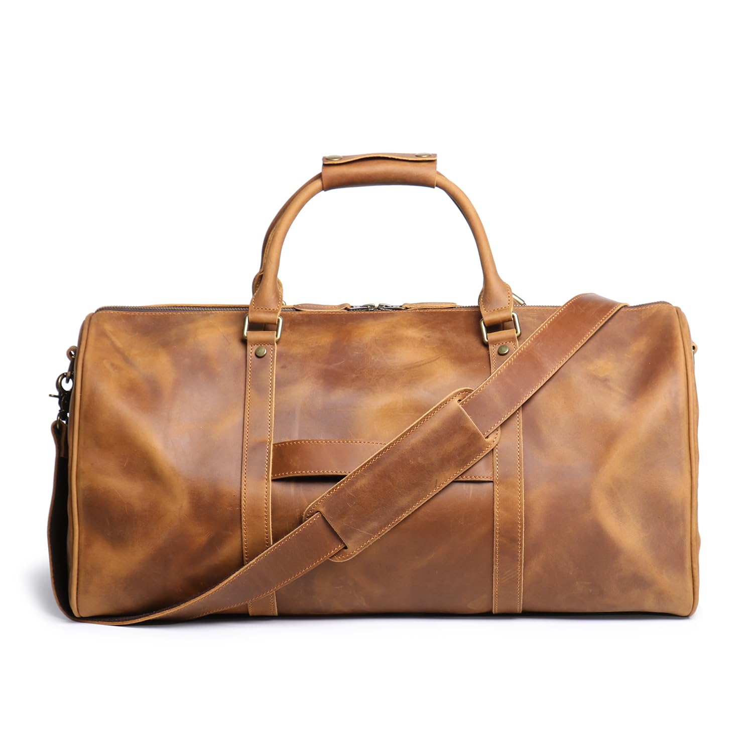 Premium Leather Travel Duffel Bag for Men - Classic Vintage Weekend Overnight Gym Bag with YKK Zipper (Brown) - Perfect for Business Trips, Gym Workouts & Weekend Getaways